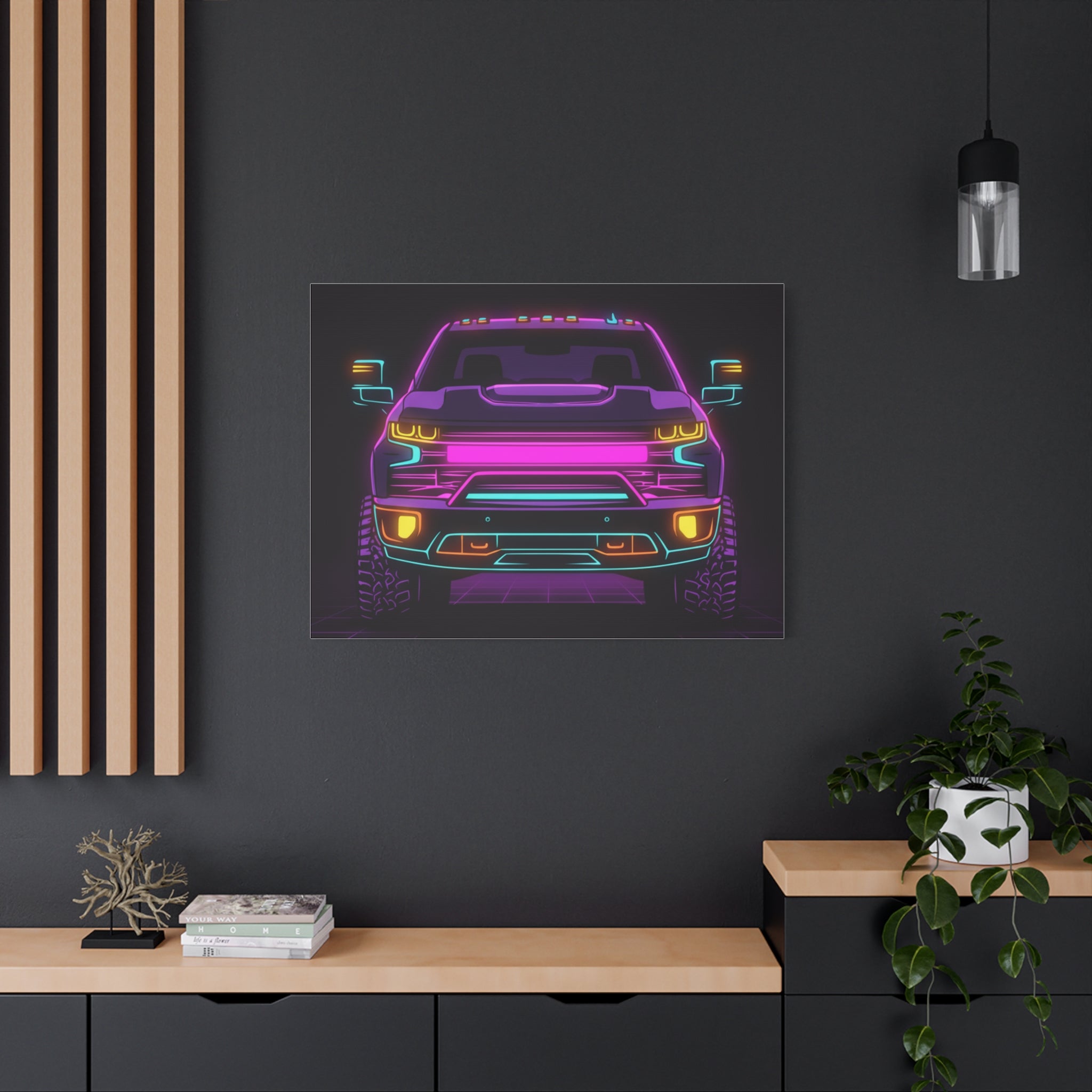 Chevy Silverado Trail Boss (2019+) Neon Synthwave Canvas Wall Art