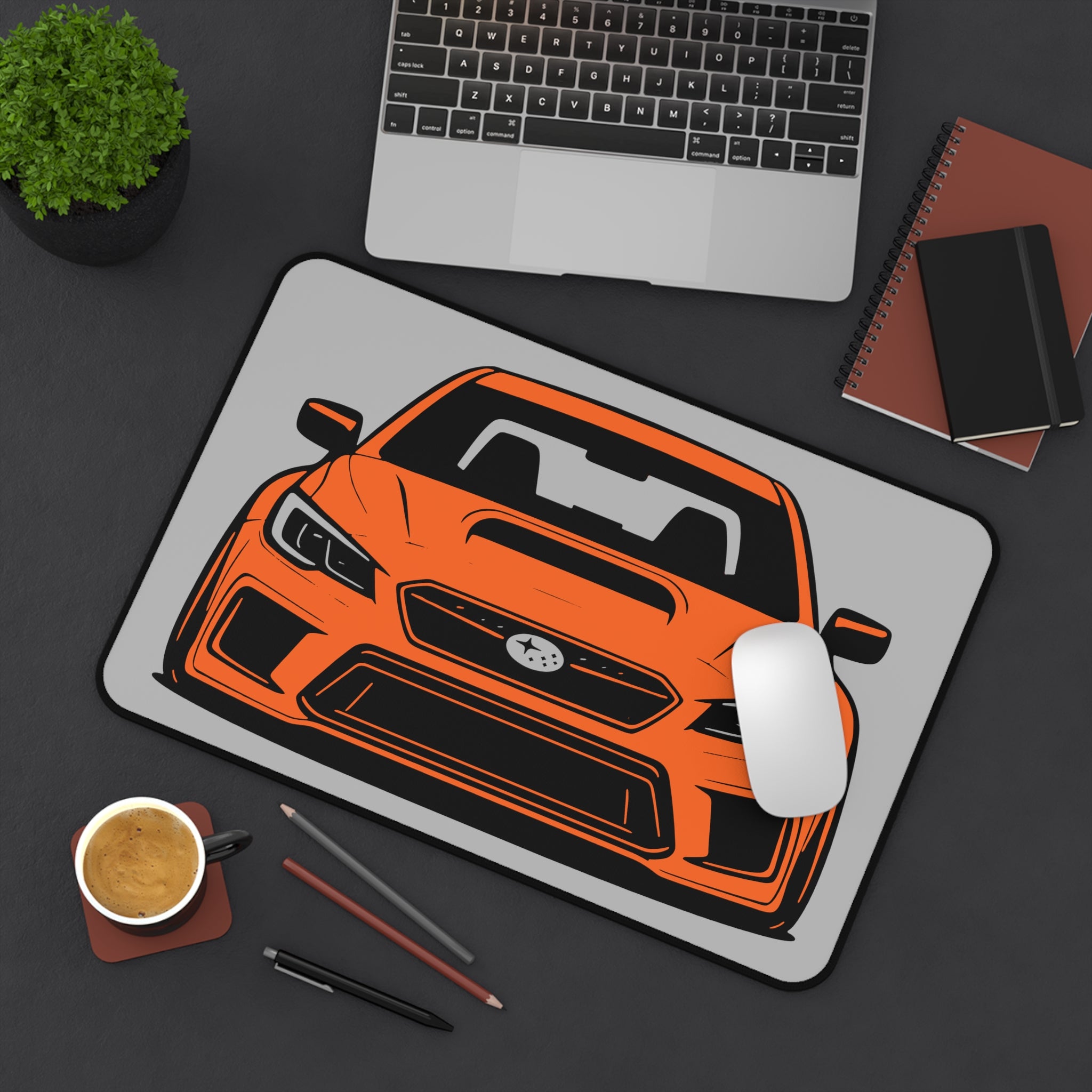 WRX Desk Mat (Orange) Grey Background