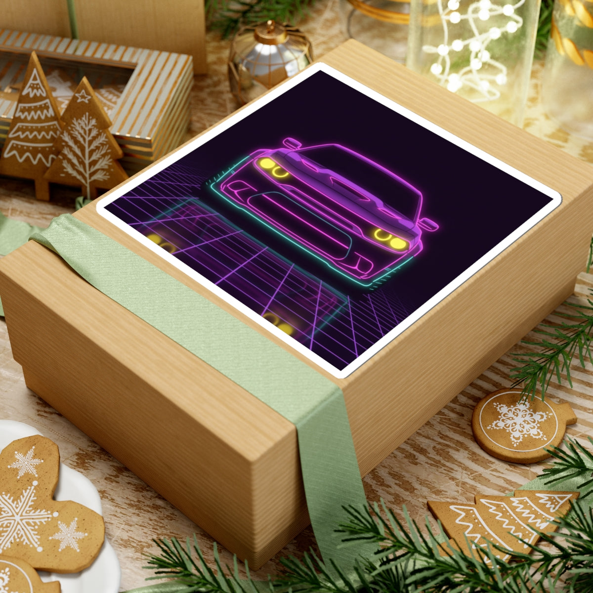 Dodge Challenger SRT Hellcat Neon Synthwave Sticker