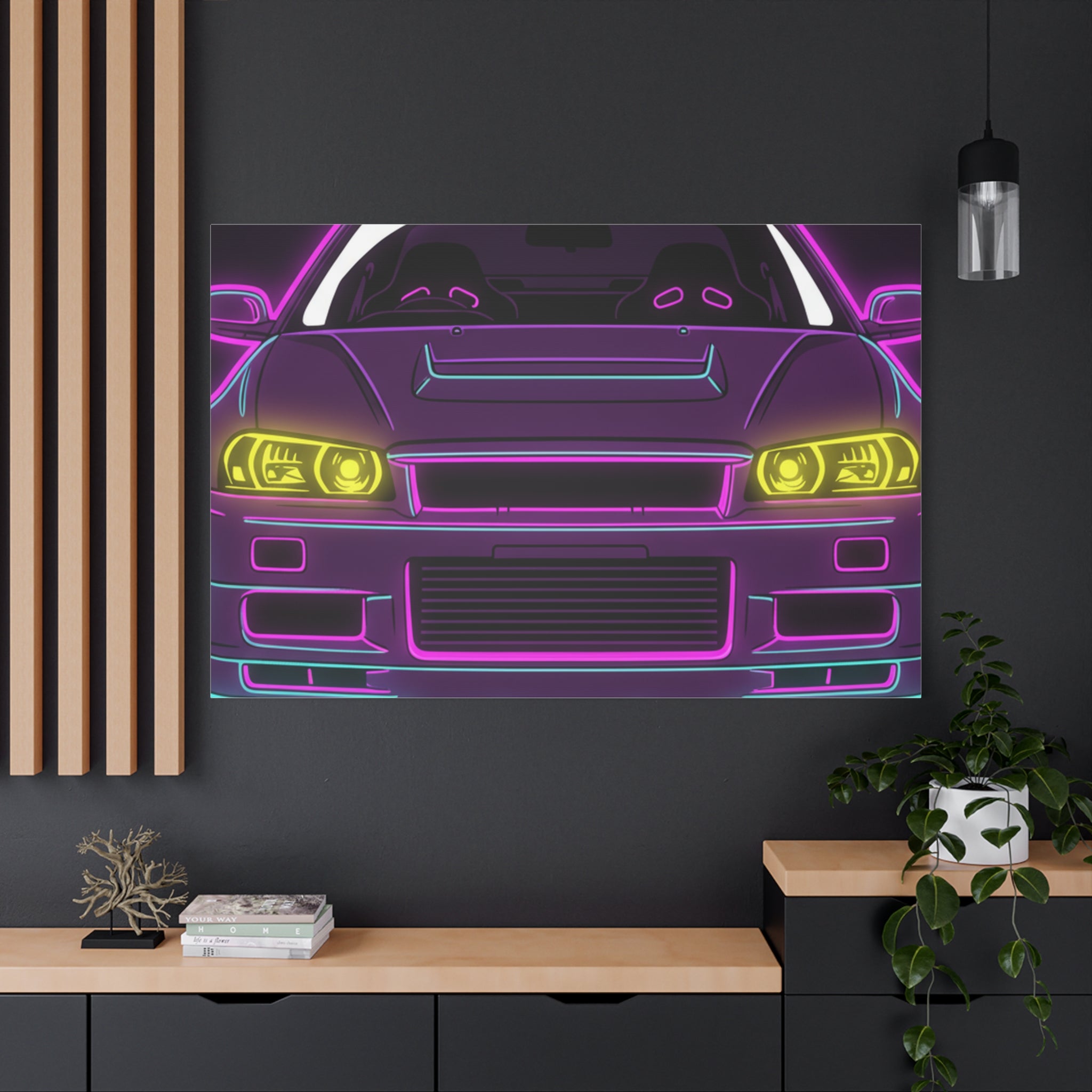 Nissan GT-R Neon Synthwave Canvas Wall Art