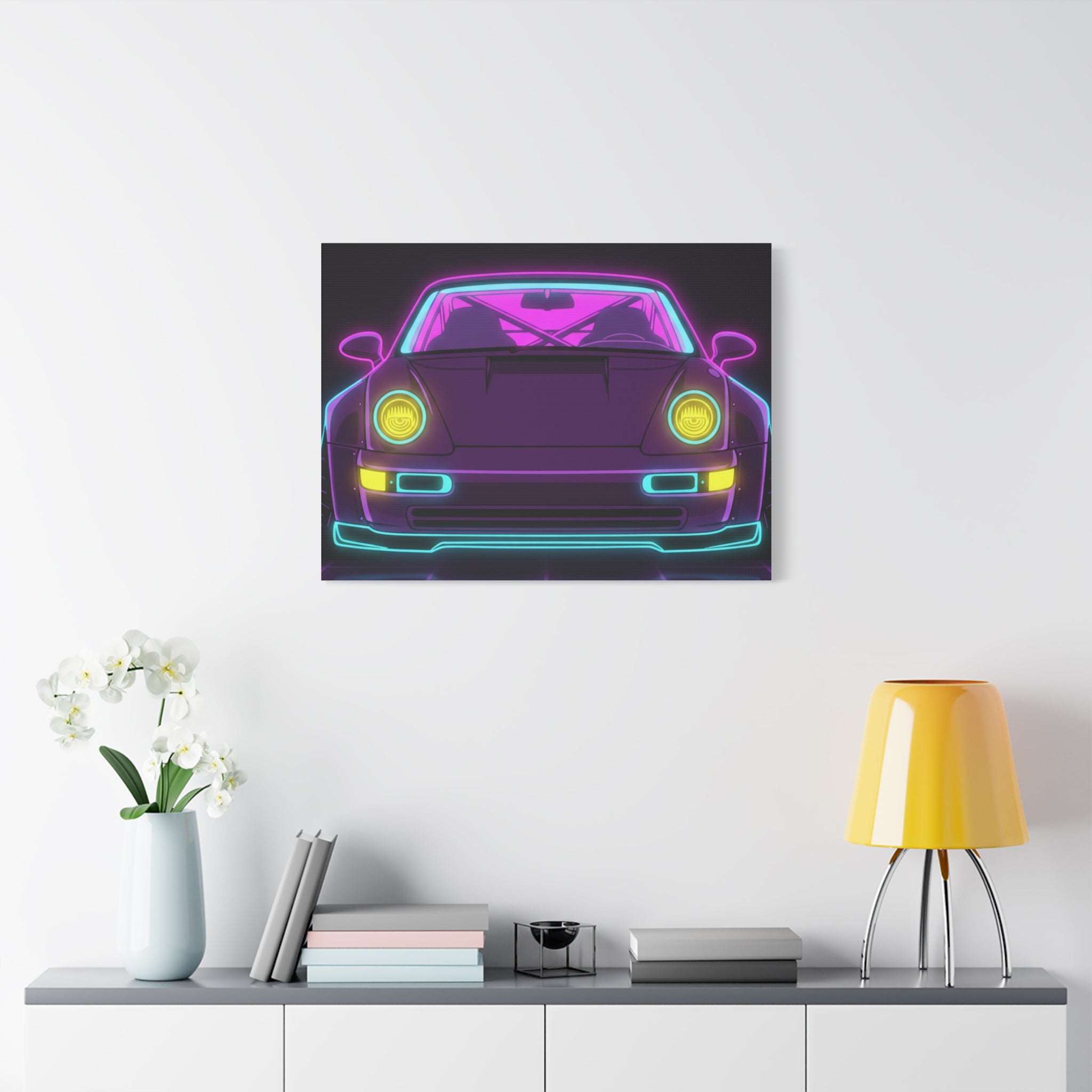 Porsche 964 Turbo Neon Synthwave Canvas Wall Art