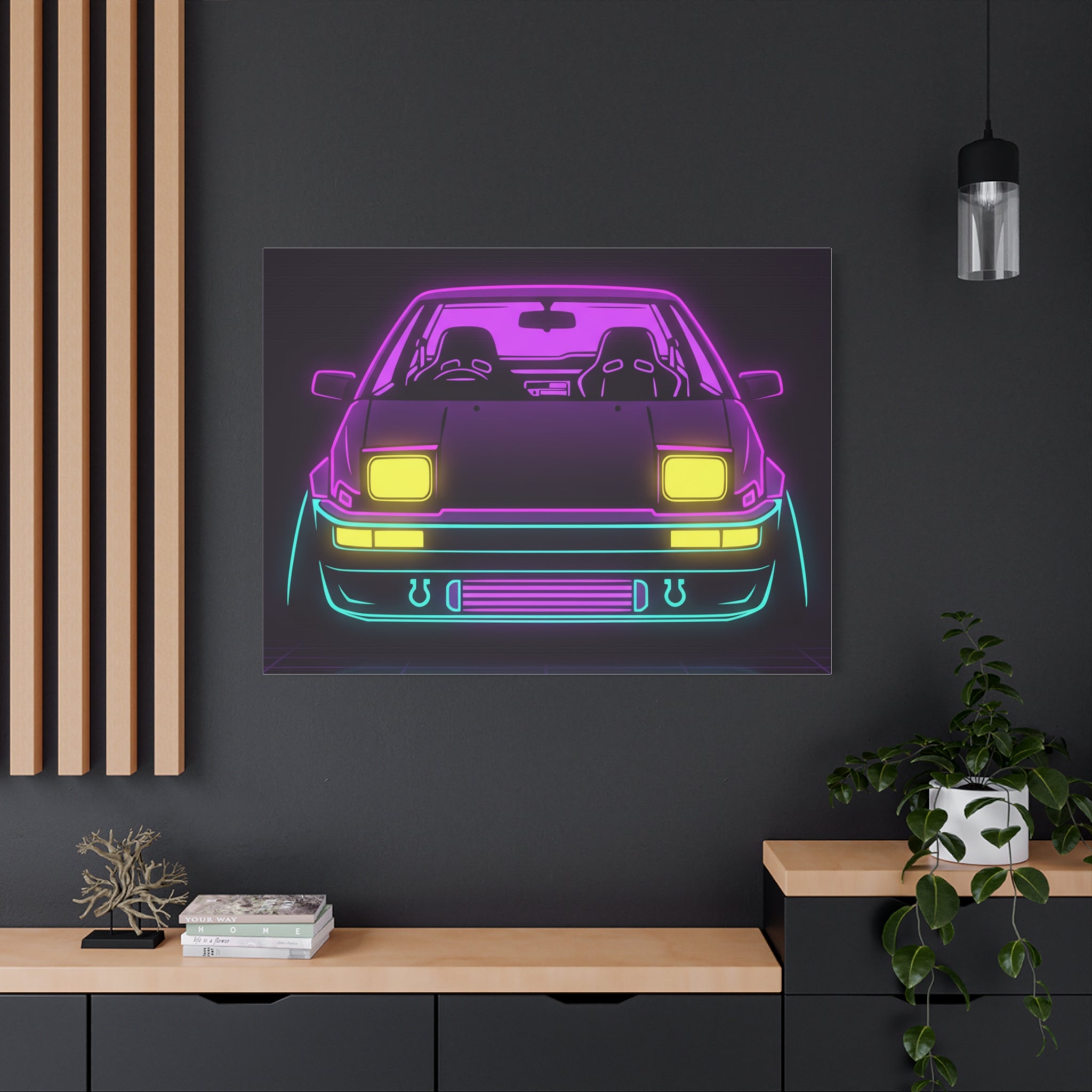 Toyota AE86 (1983-87) Neon Synthwave Canvas Wall Art