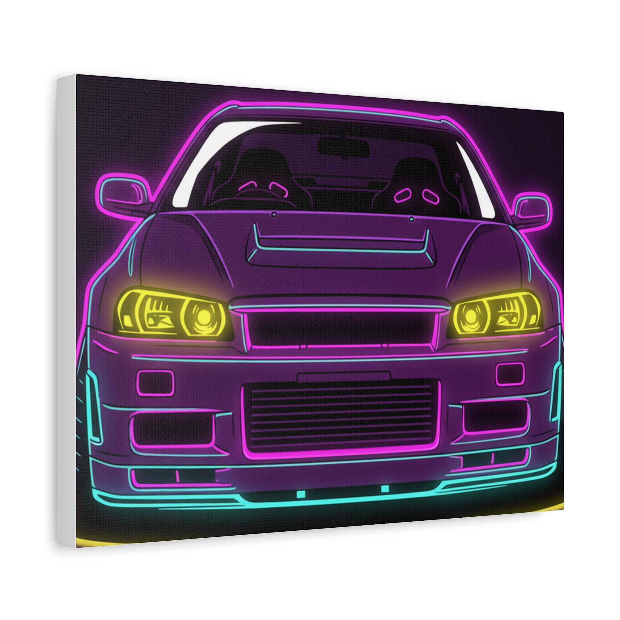 Nissan GT-R Neon Synthwave Canvas Wall Art