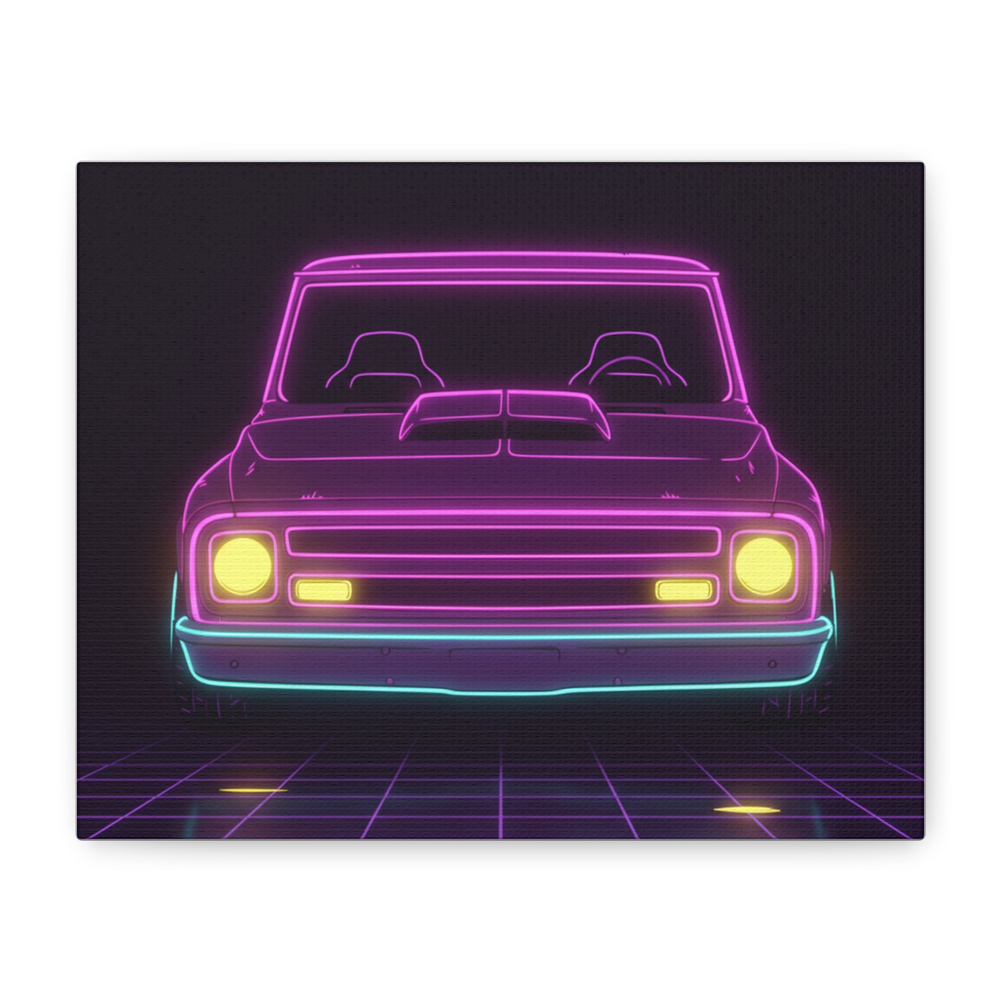 Chevy C10 Pickup (1967-72) Neon Synthwave Canvas Wall Art
