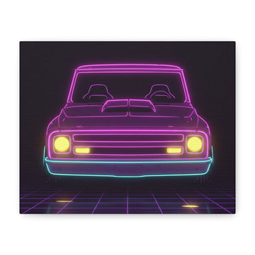 Chevy C10 Pickup (1967-72) Neon Synthwave Canvas Wall Art