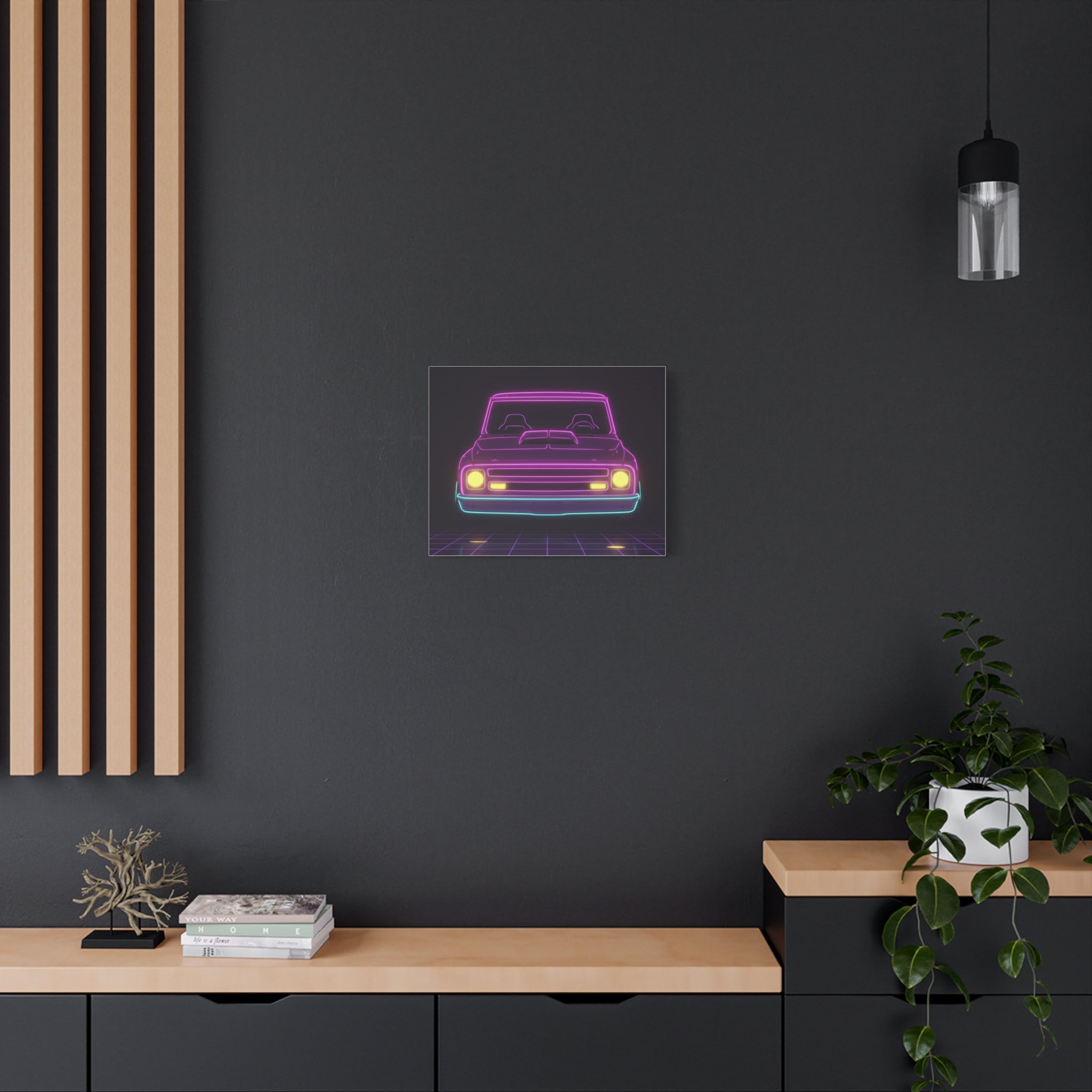 Chevy C10 Pickup (1967-72) Neon Synthwave Canvas Wall Art