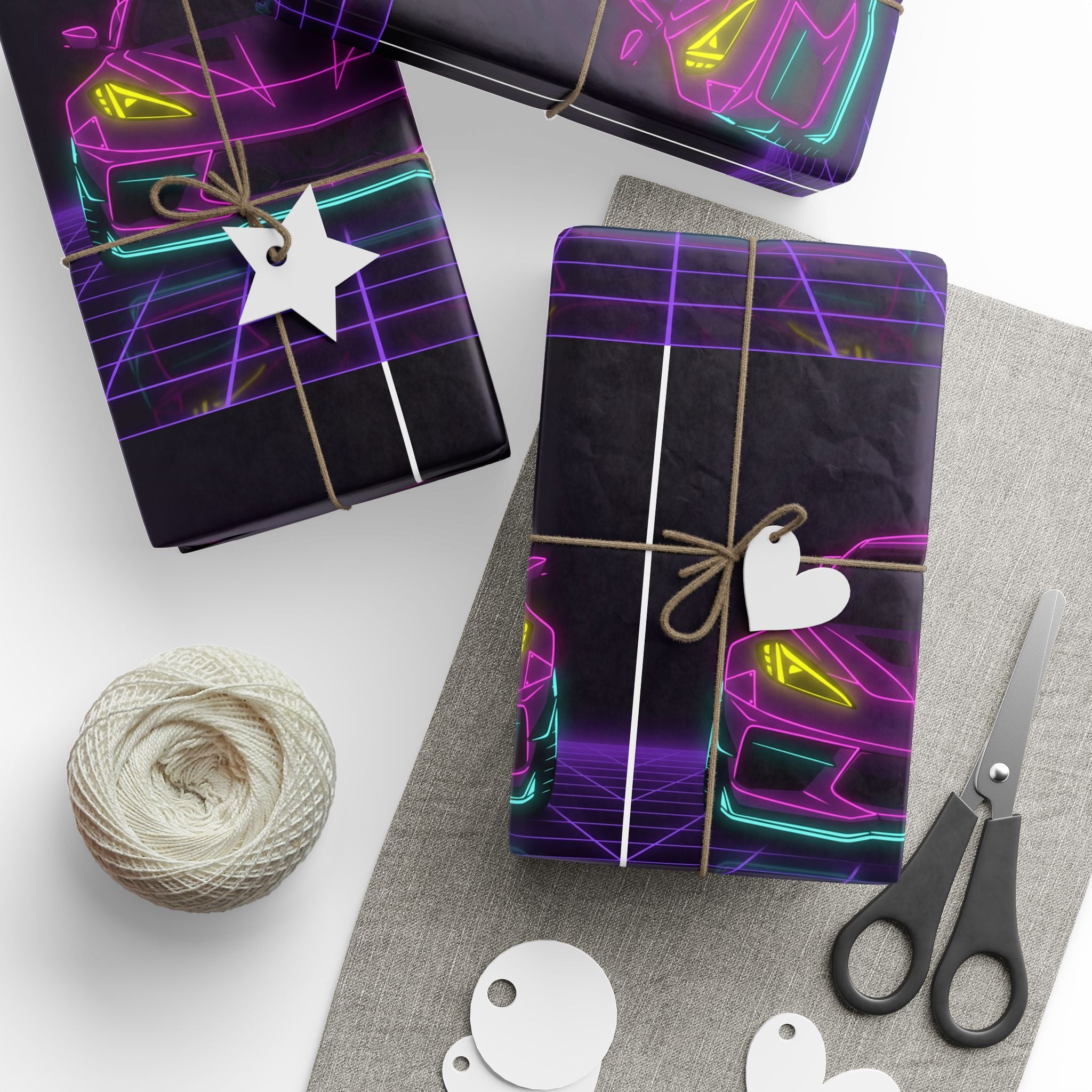 Corvette C8 (2020+) Neon Synthwave Gift Wrapping Paper