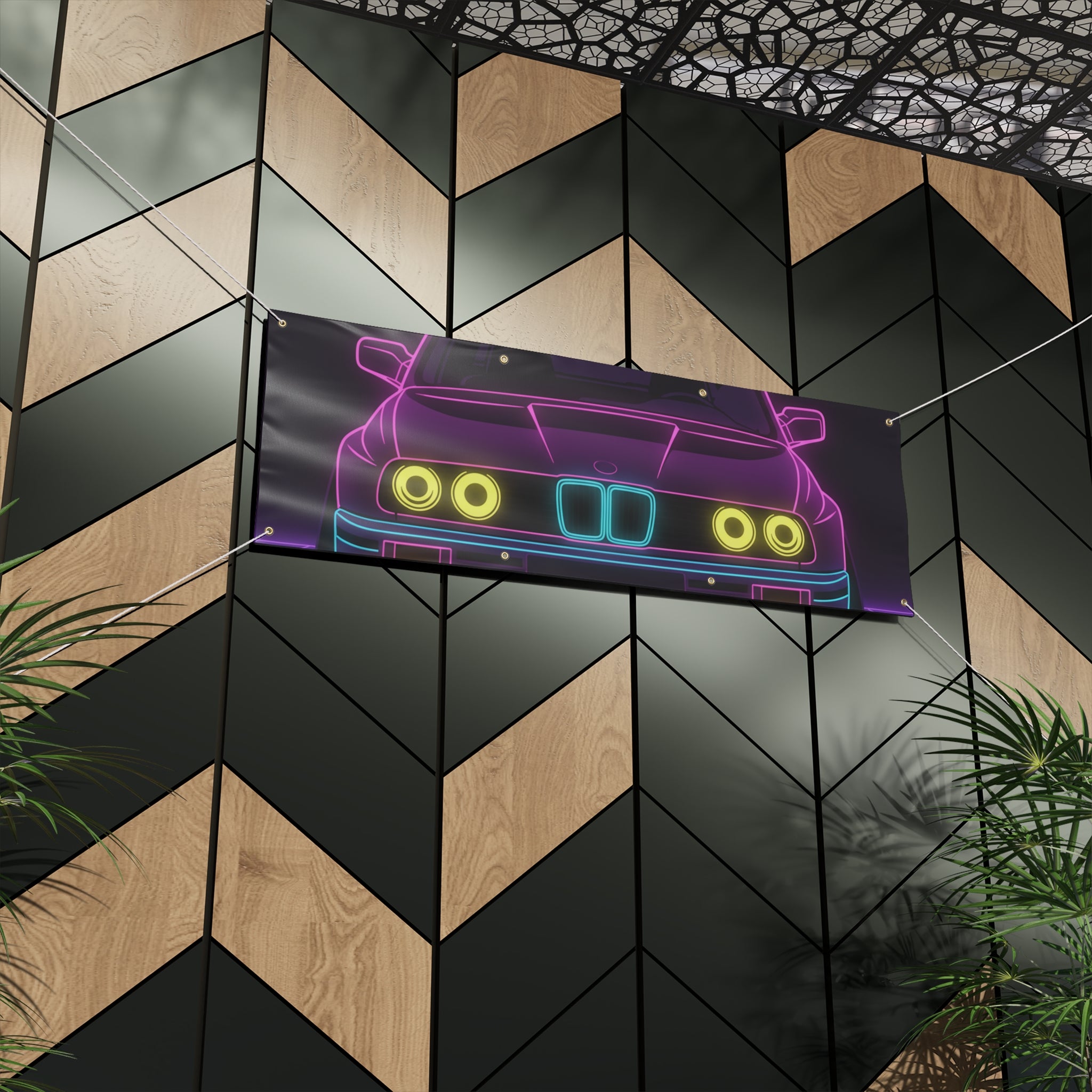 BMW E30 Neon Synthwave Banner