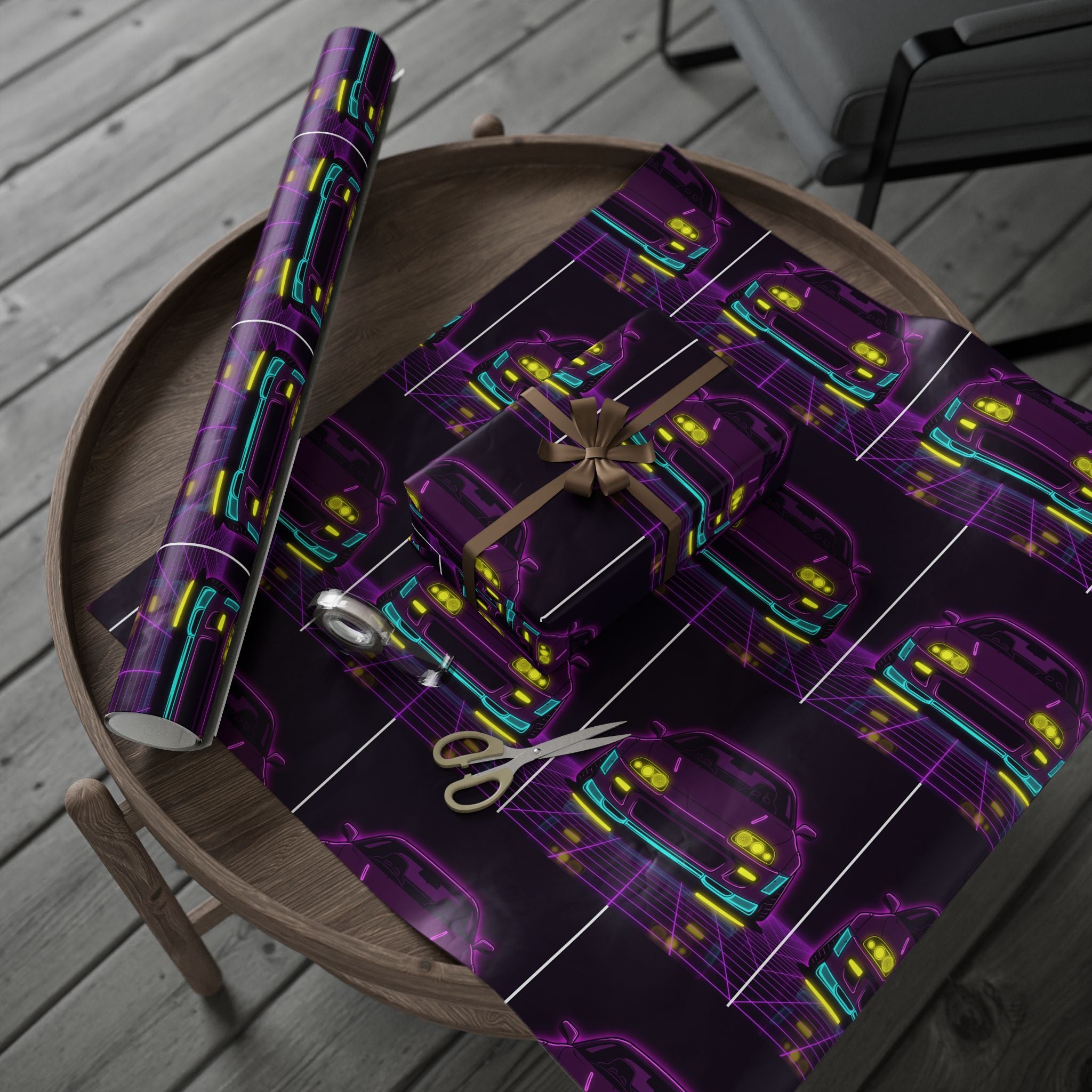 Toyota Supra MK4 Neon Synthwave Gift Wrapping Paper