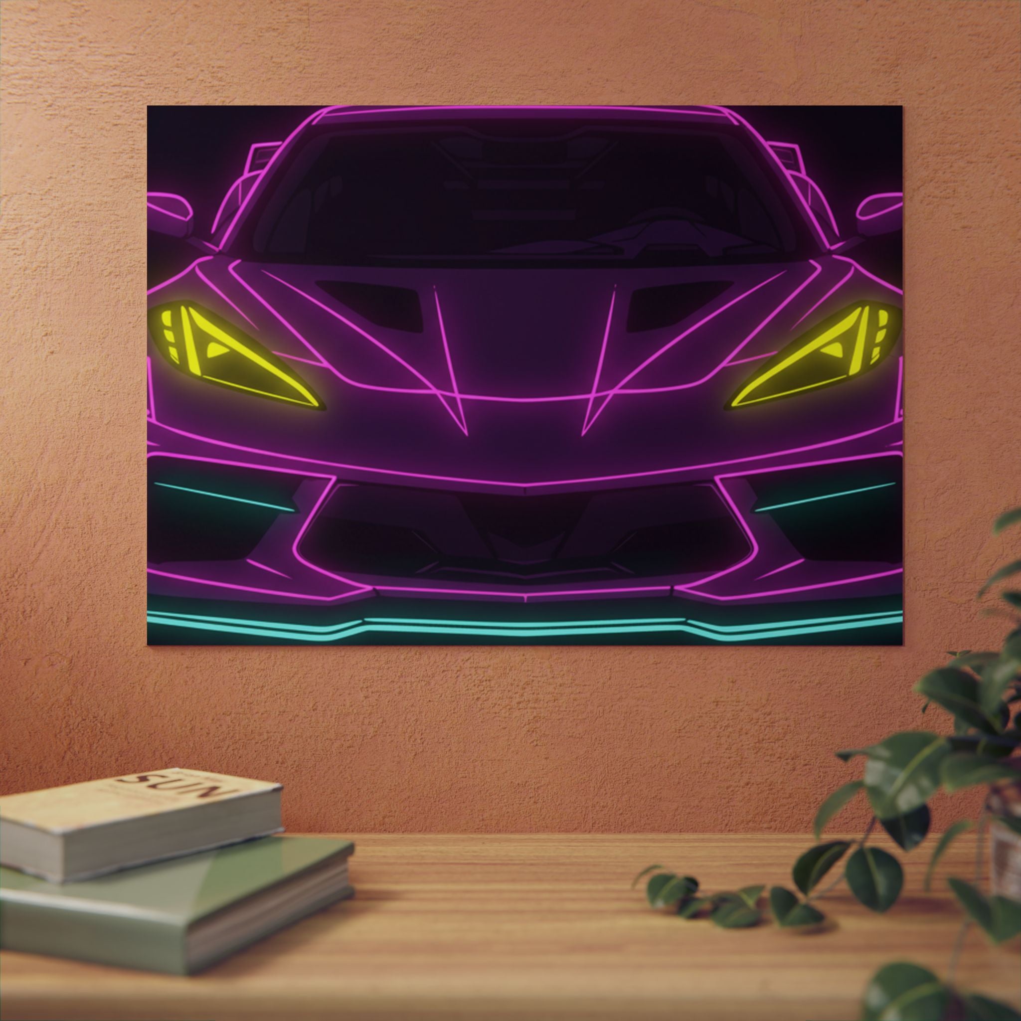 Corvette C8 (2020+) Neon Synthwave Metal Wall Sign