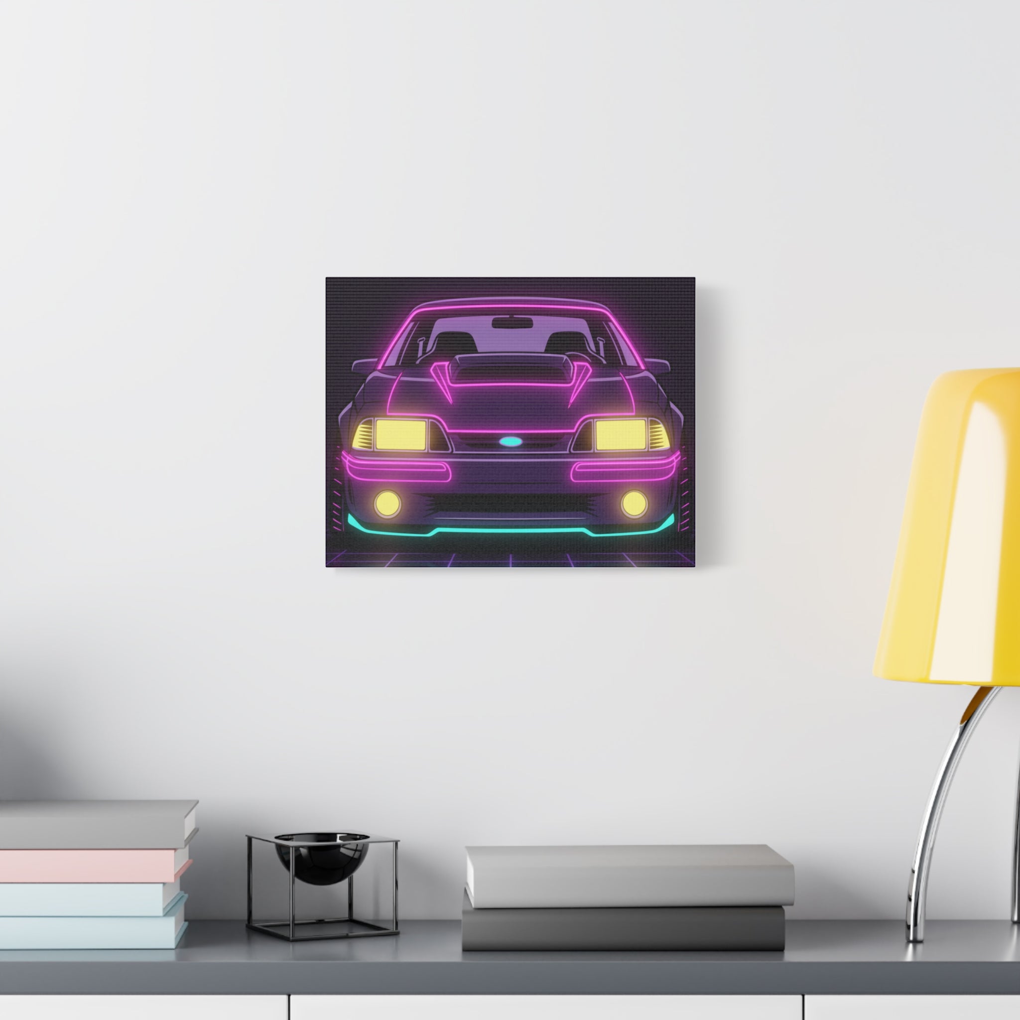 Ford Mustang Fox Body GT Neon Synthwave Canvas Wall Art