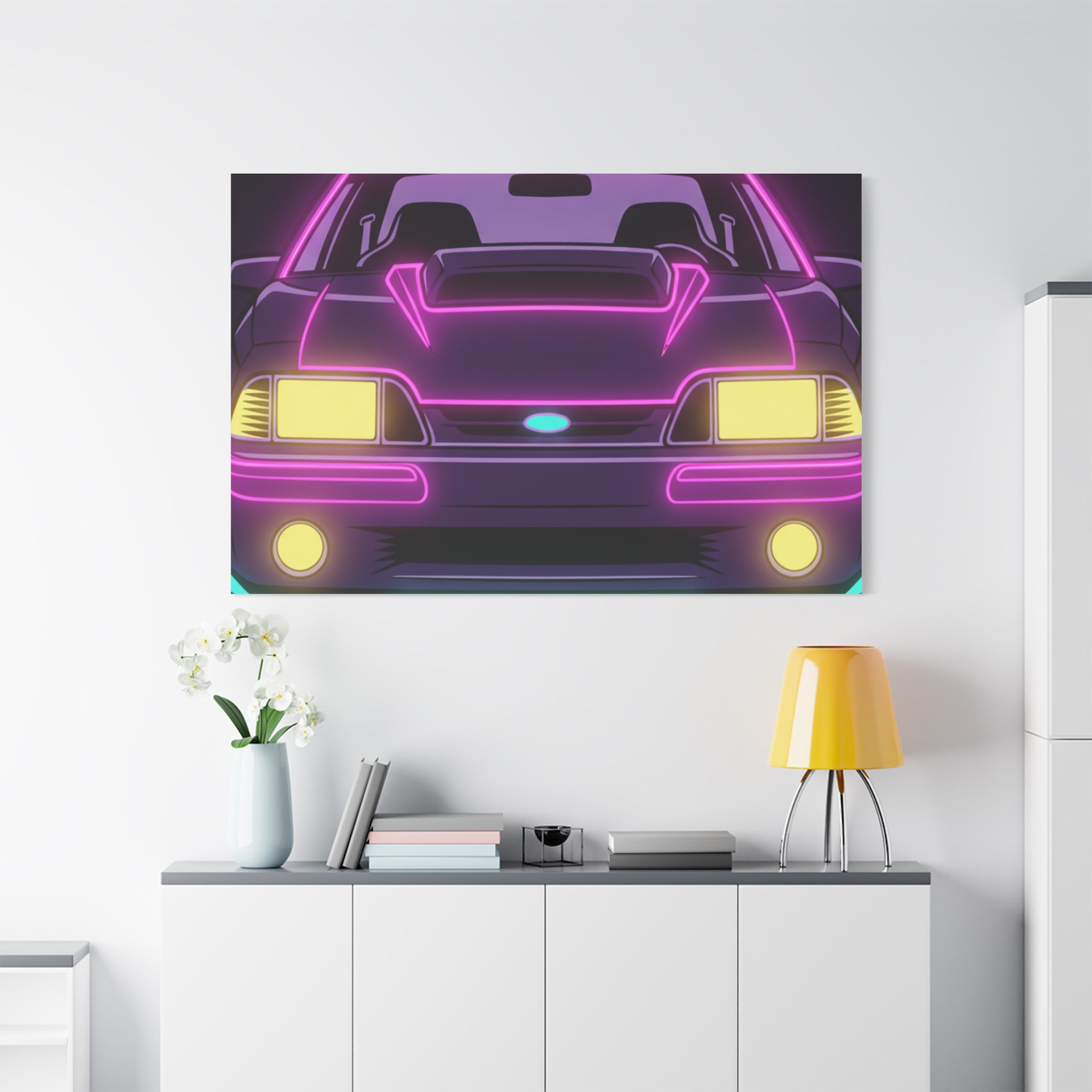 Ford Mustang Fox Body GT Neon Synthwave Canvas Wall Art