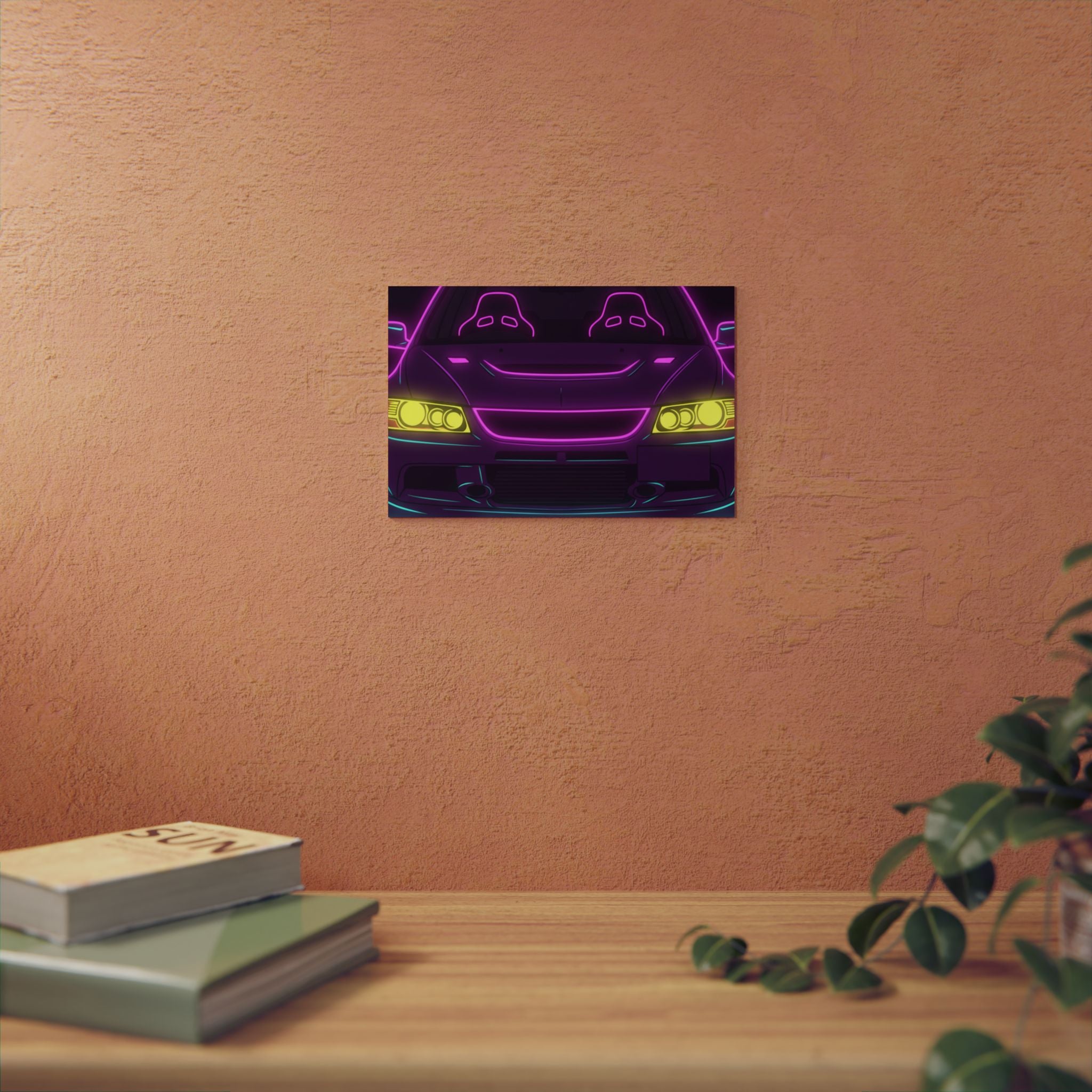 Mitsubishi Evo IX (2005-07) Neon Synthwave Metal Wall Sign