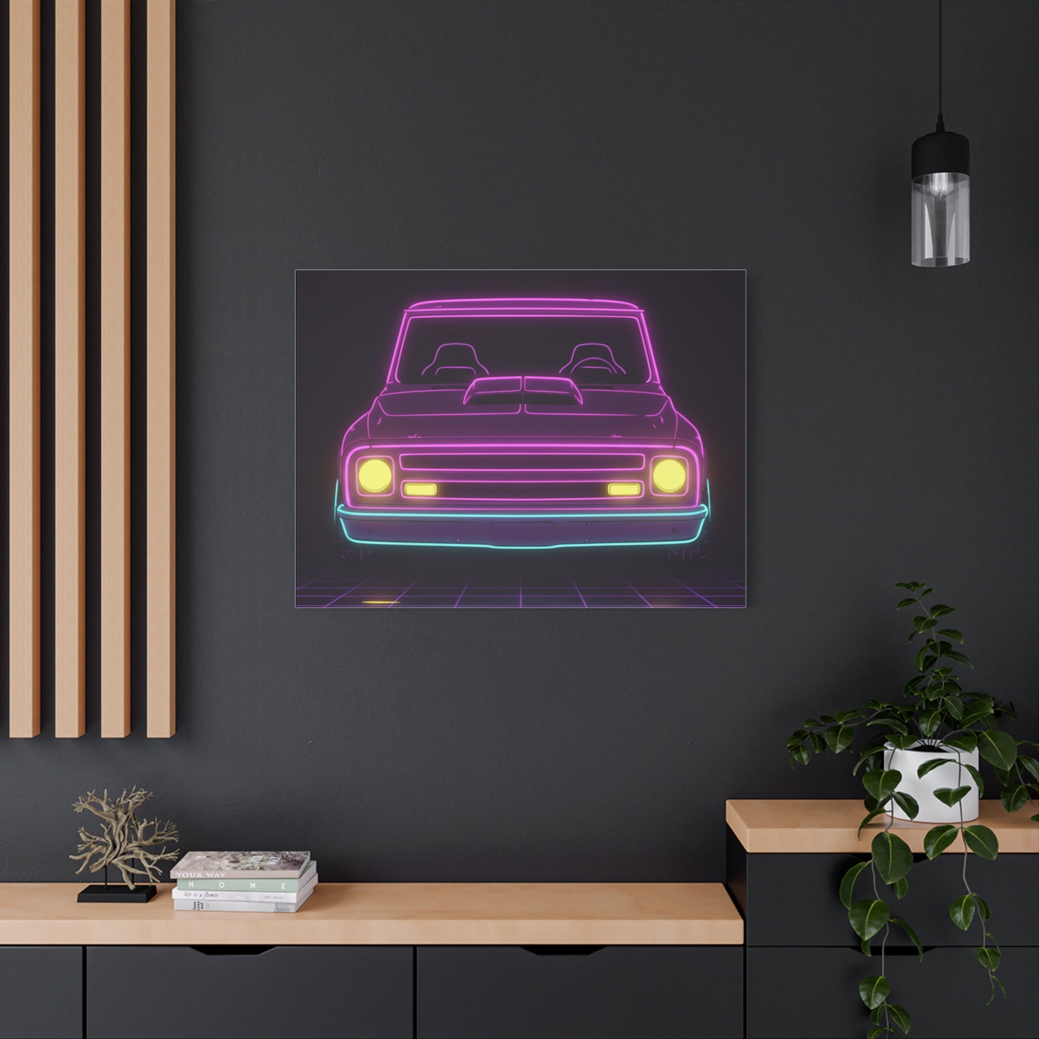 Chevy C10 Pickup (1967-72) Neon Synthwave Canvas Wall Art
