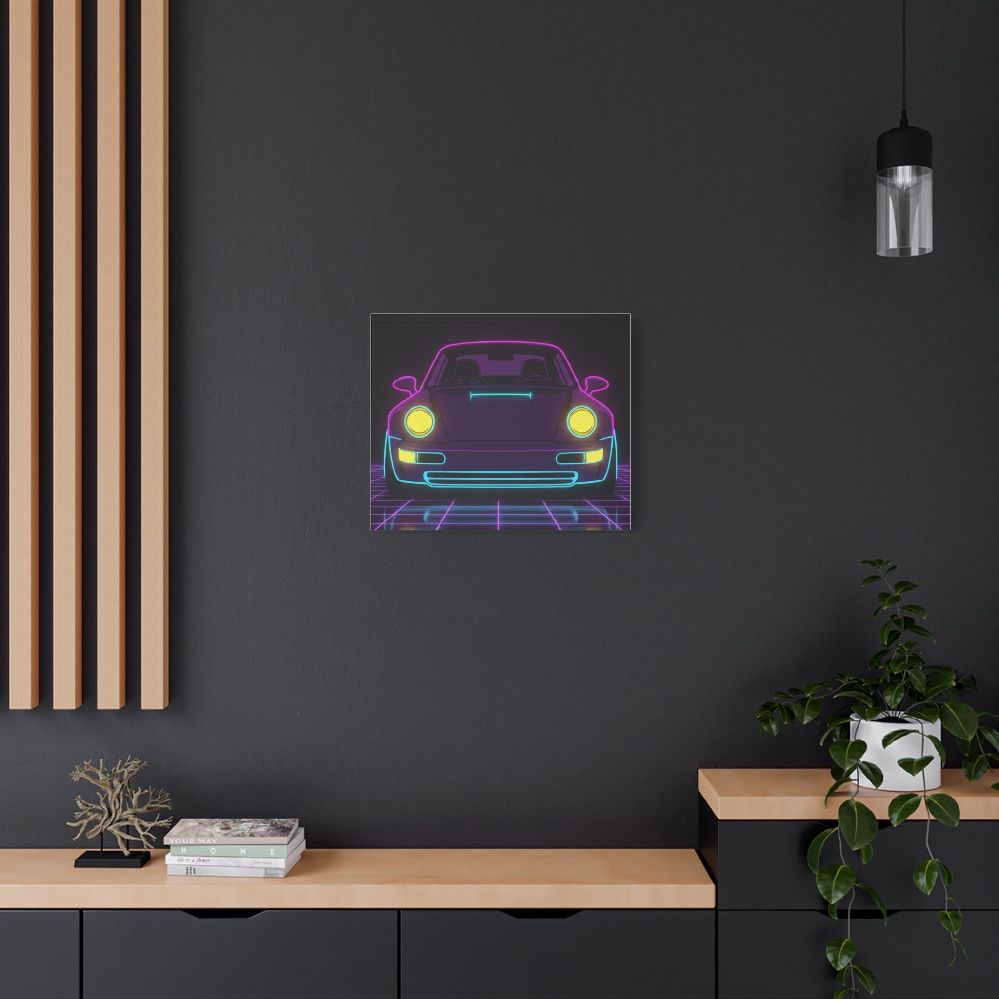 Porsche 964 Singer Neon Synthwave Canvas Wall Art