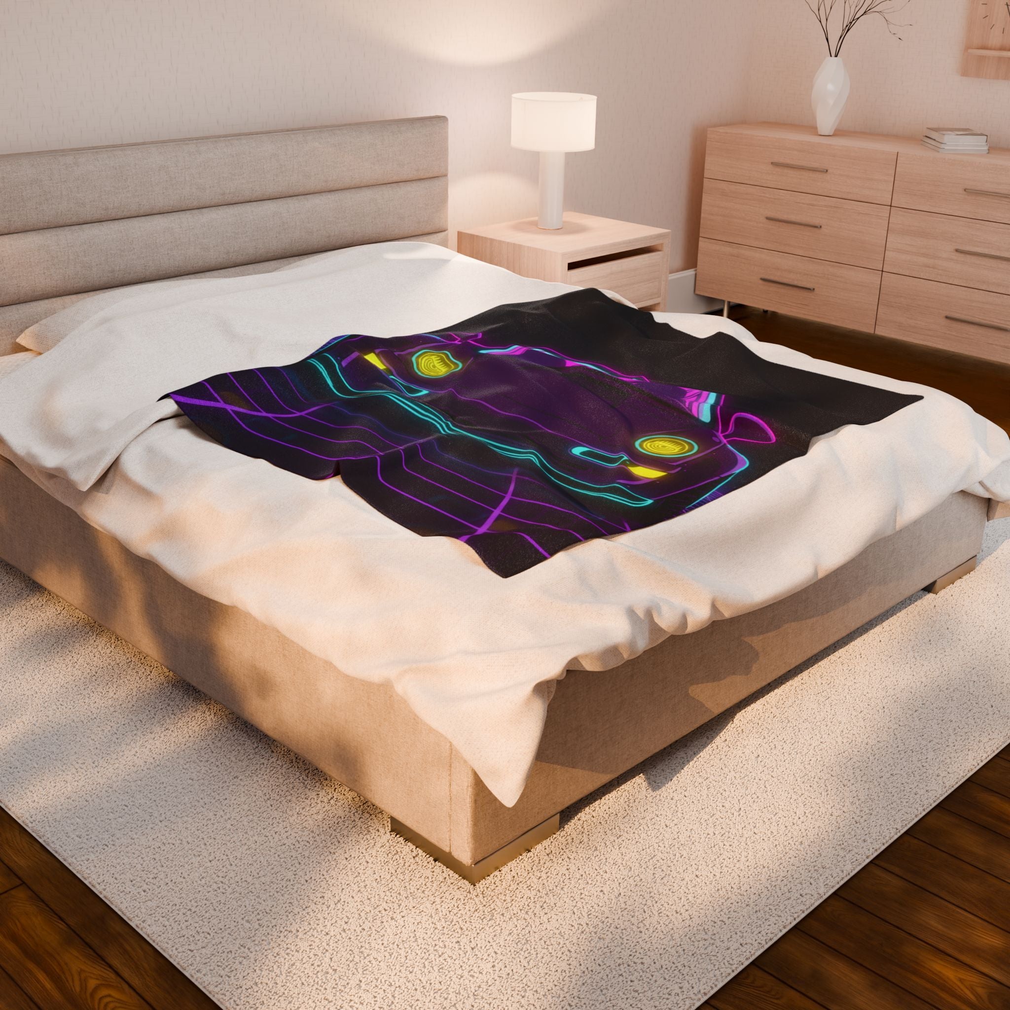Porsche 964 Turbo Neon Synthwave Velveteen Plush Blanket