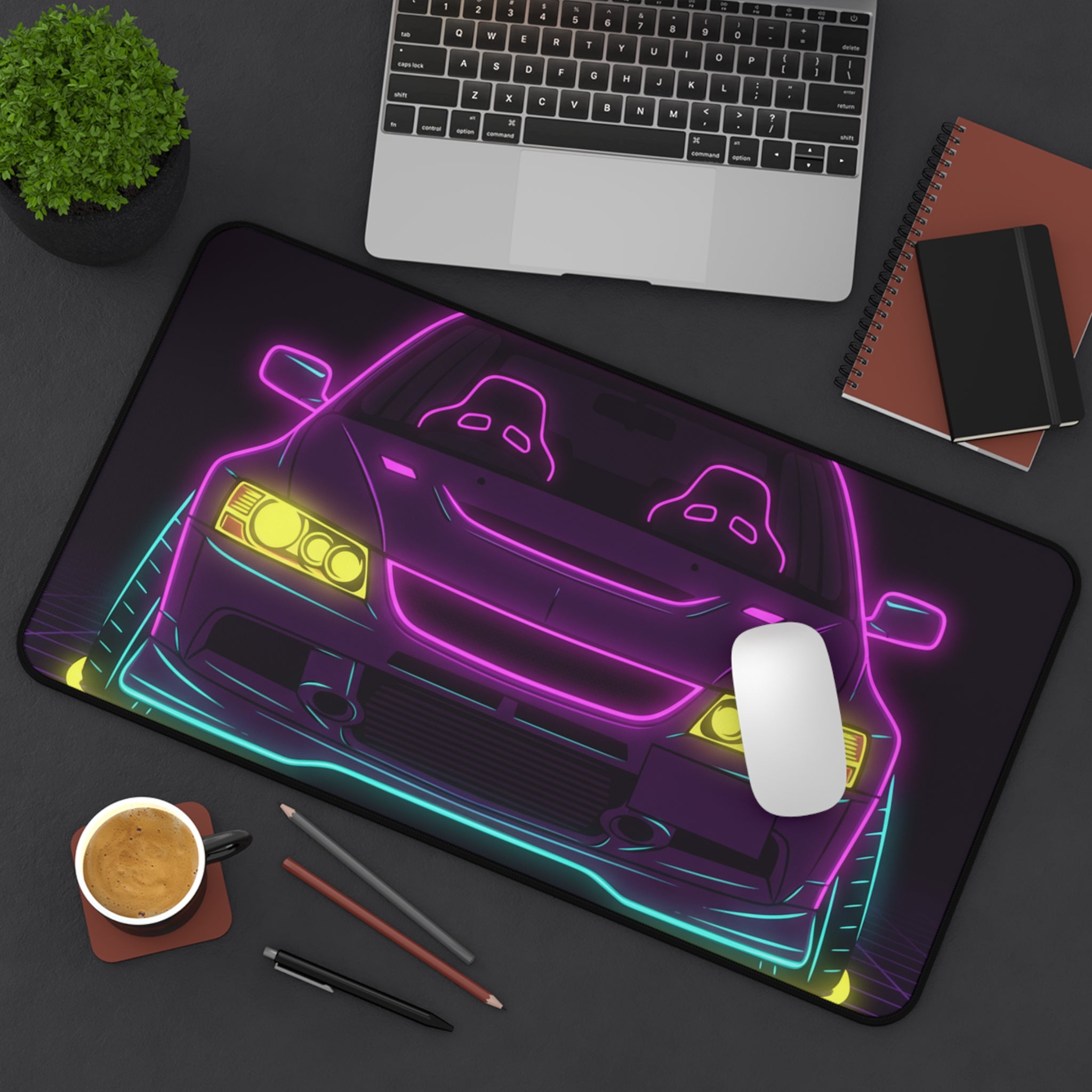 Mitsubishi Evo IX (2005-07) Neon Synthwave Desk Mat