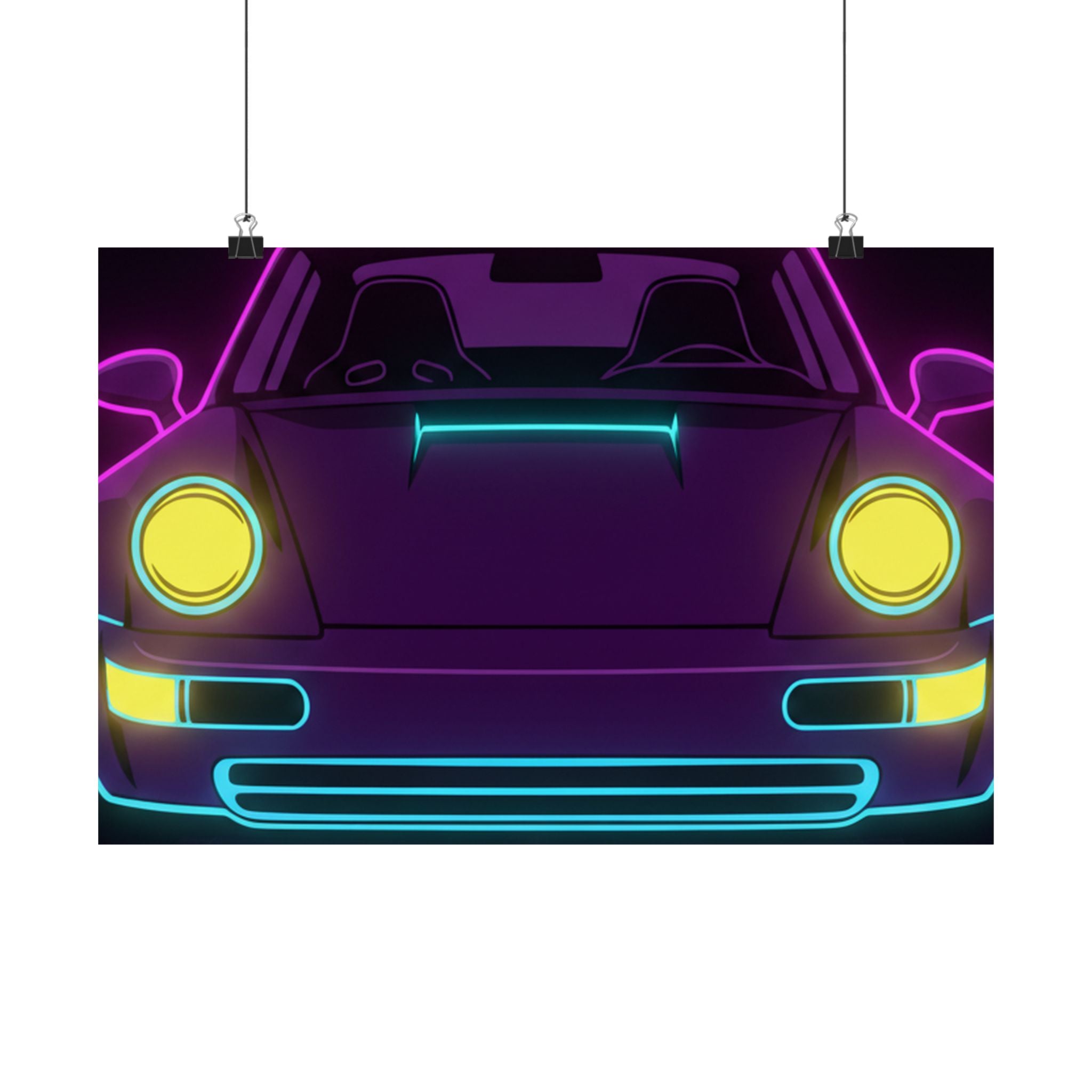 Porsche 964 Singer Neon Synthwave Poster
