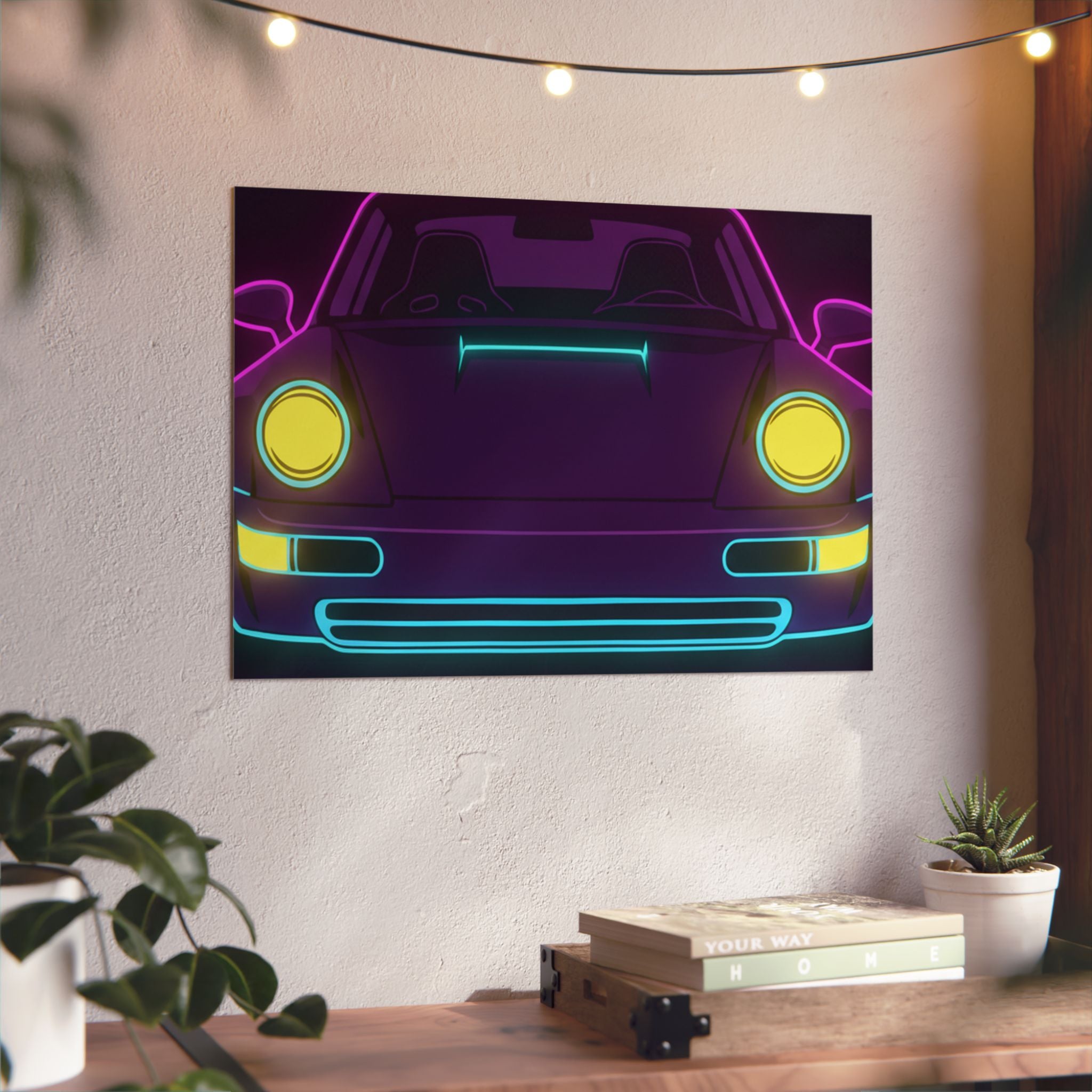 Porsche 964 Singer Neon Synthwave Metal Wall Sign