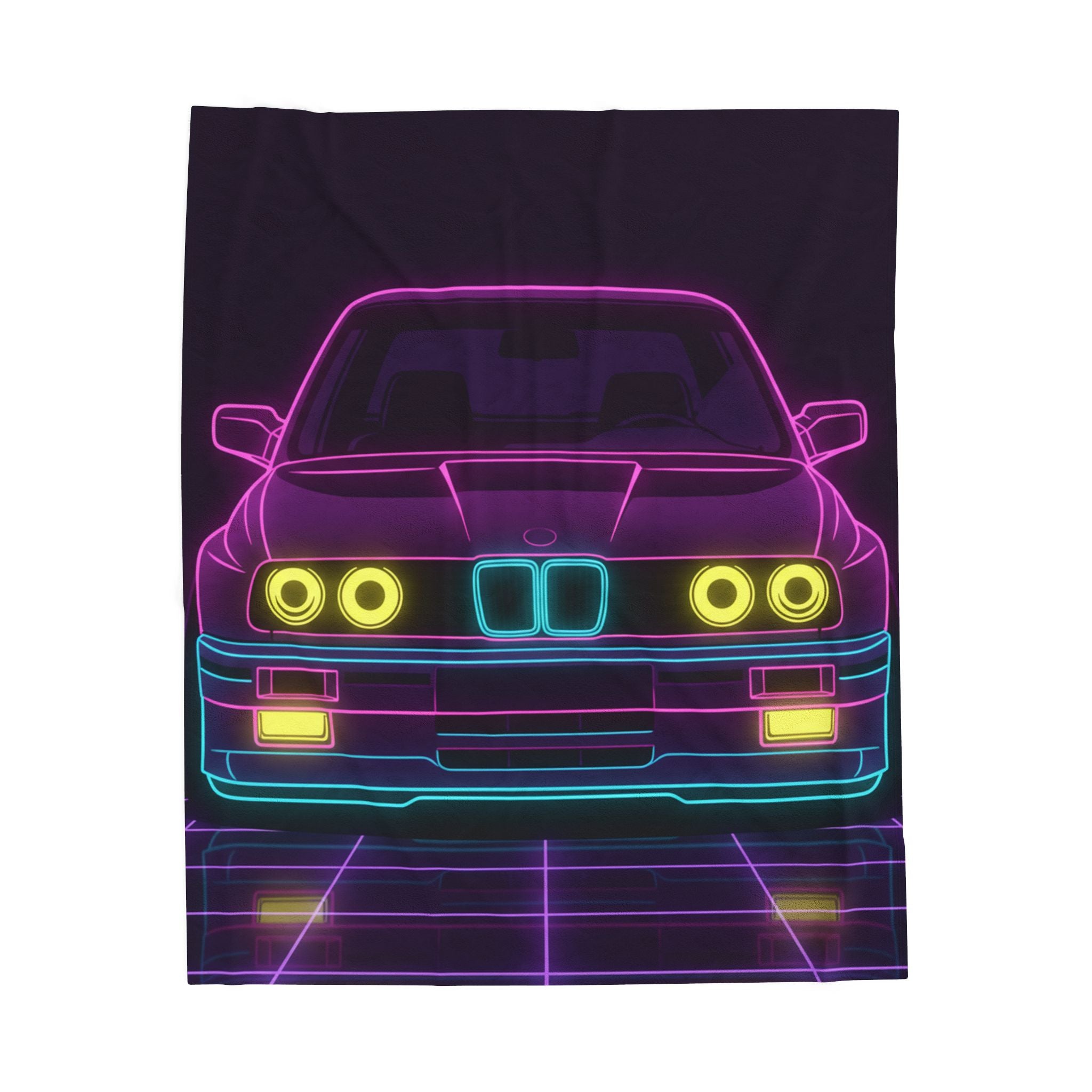 BMW E30 Neon Synthwave Velveteen Plush Blanket