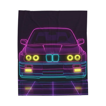 BMW E30 Neon Synthwave Velveteen Plush Blanket