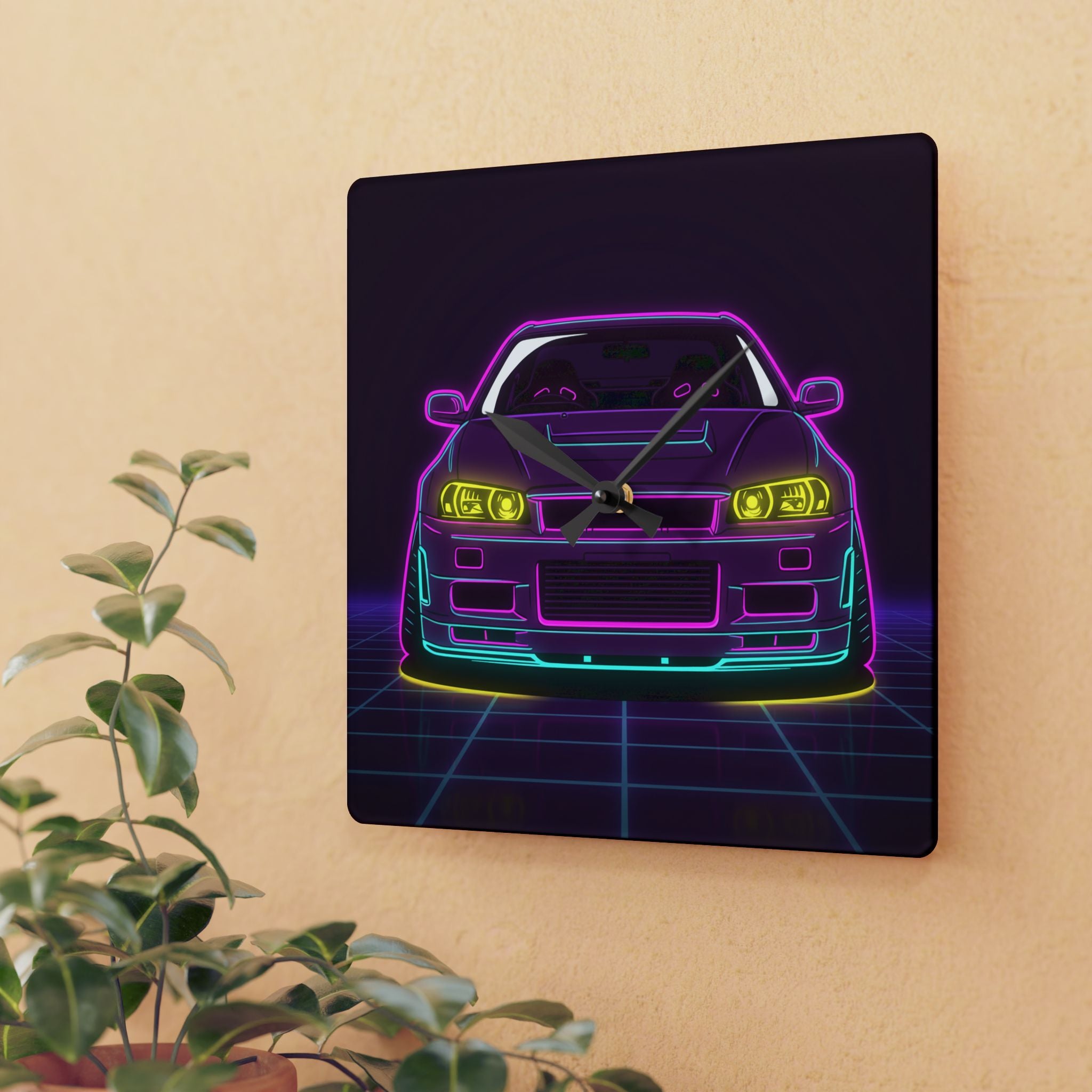 Nissan GT-R Neon Synthwave Wall Clock