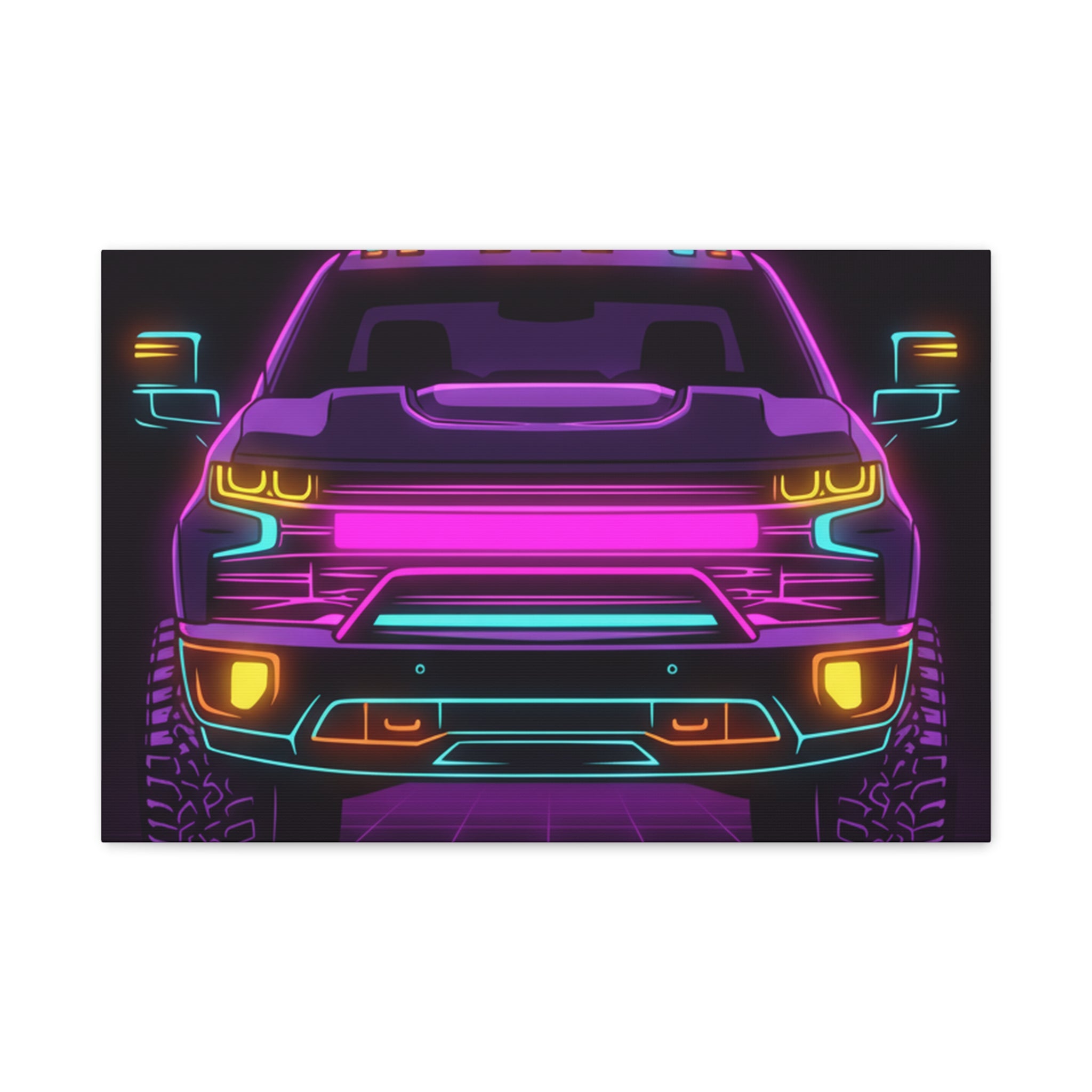 Chevy Silverado Trail Boss (2019+) Neon Synthwave Canvas Wall Art