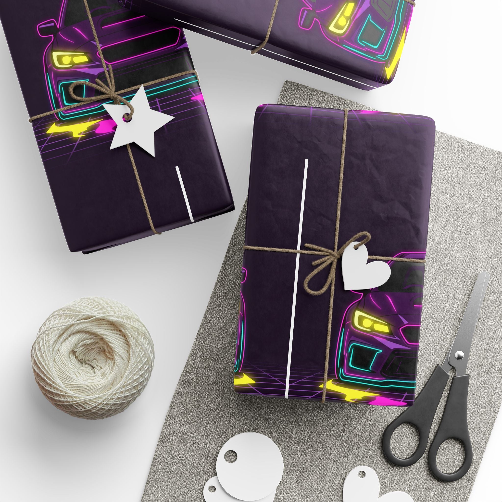 Subaru WRX STI Neon Synthwave Gift Wrapping Paper