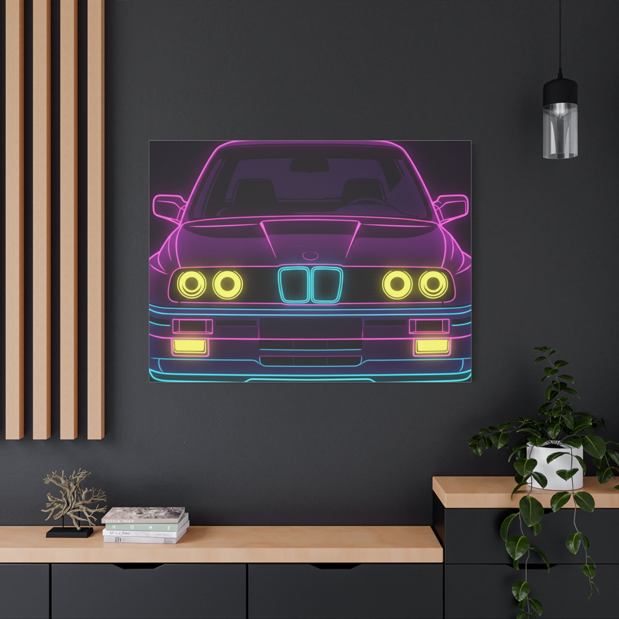 BMW E30 Neon Synthwave Canvas Wall Art
