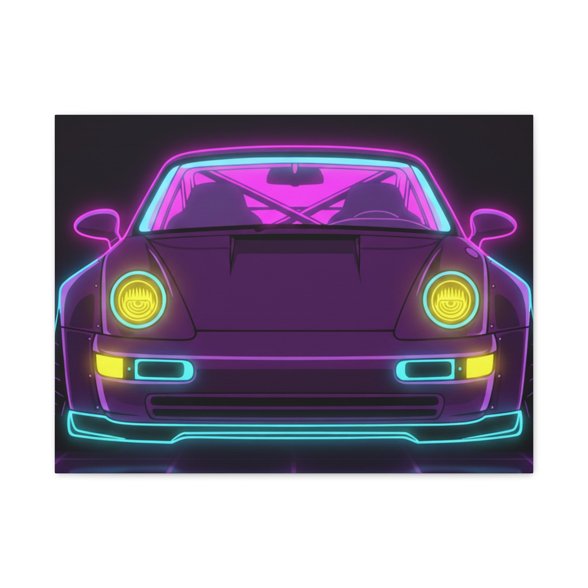Porsche 964 Turbo Neon Synthwave Canvas Wall Art