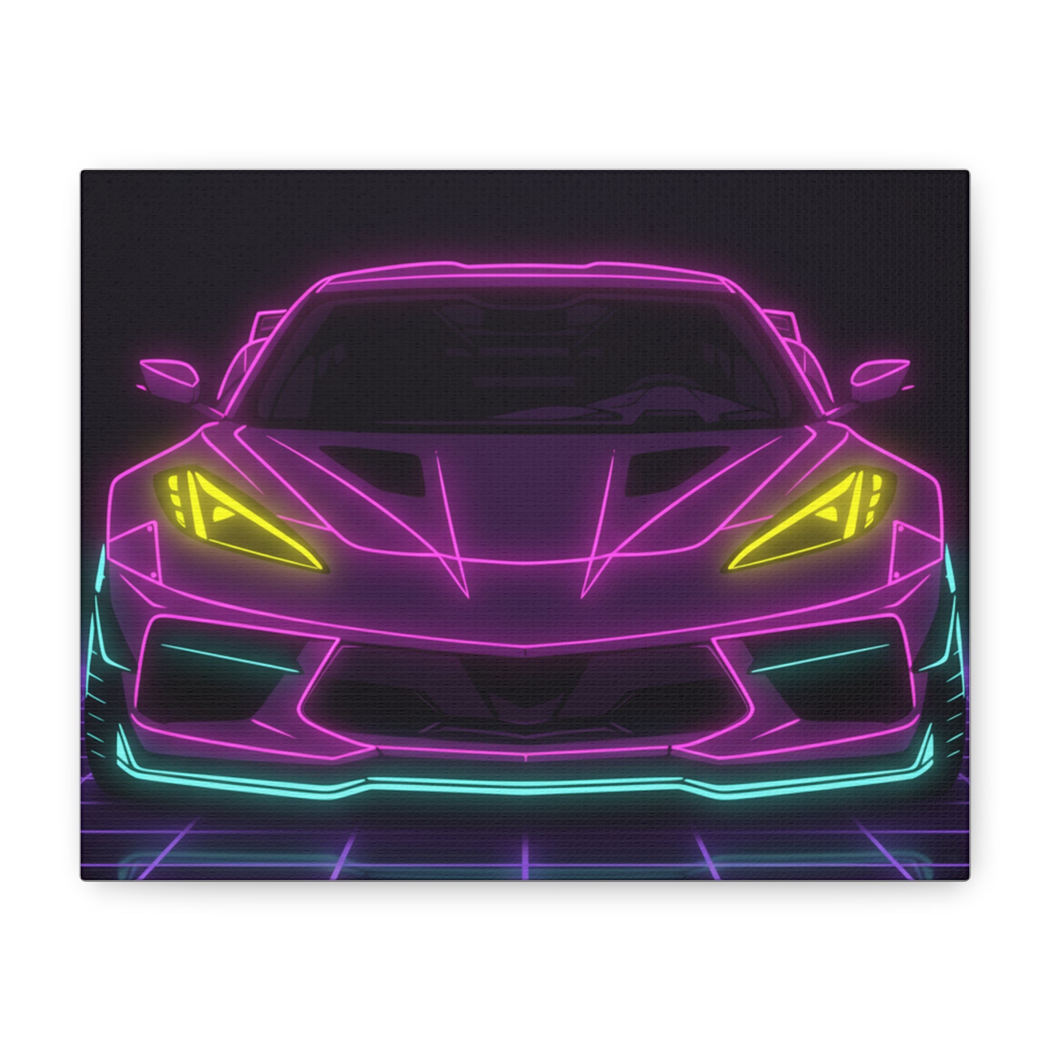 Corvette C8 (2020+) Neon Synthwave Canvas Wall Art