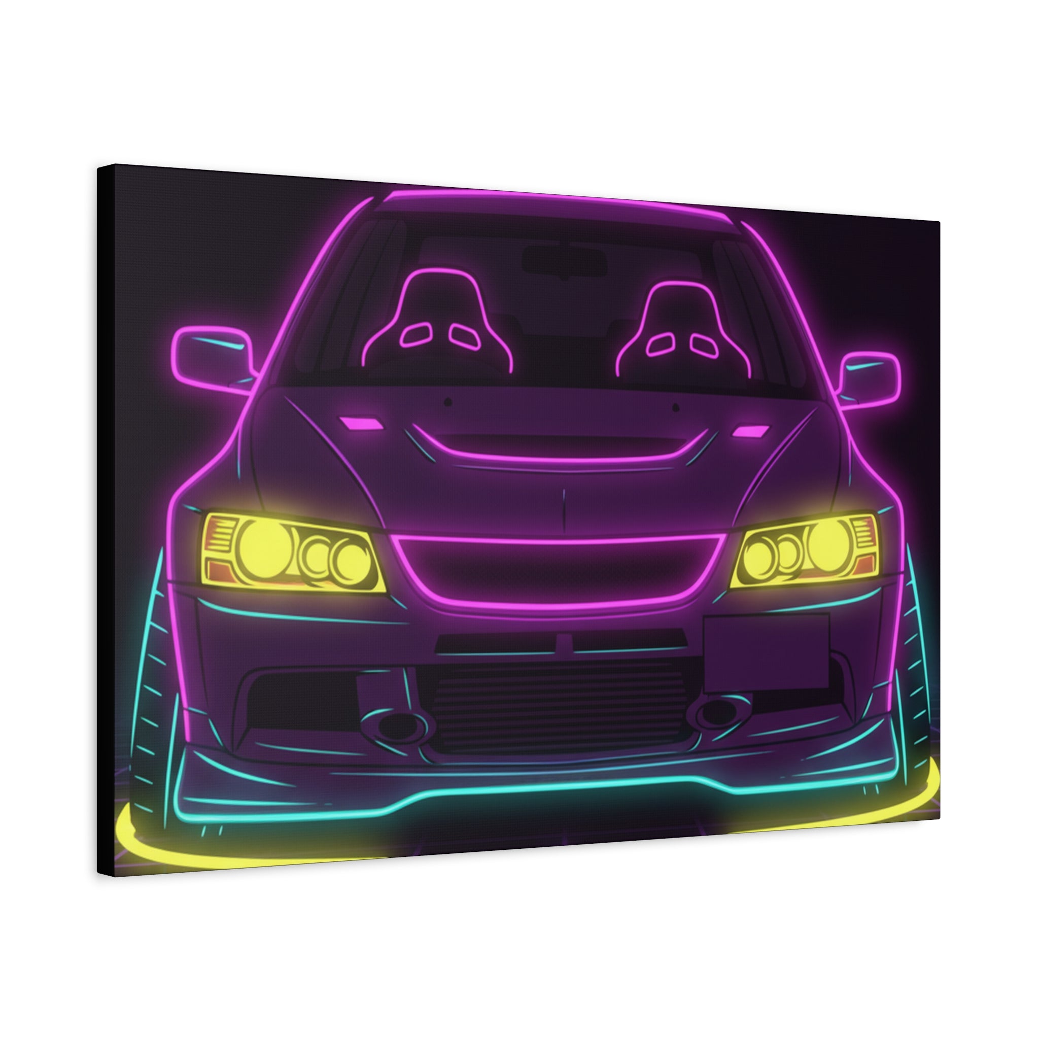 Mitsubishi Evo IX (2005-07) Neon Synthwave Canvas Wall Art