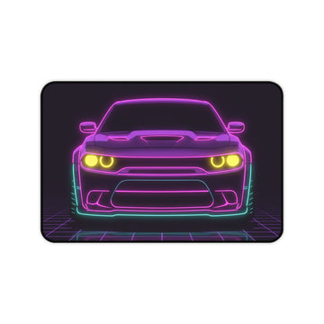 Dodge Challenger SRT Hellcat Neon Synthwave Desk Mat