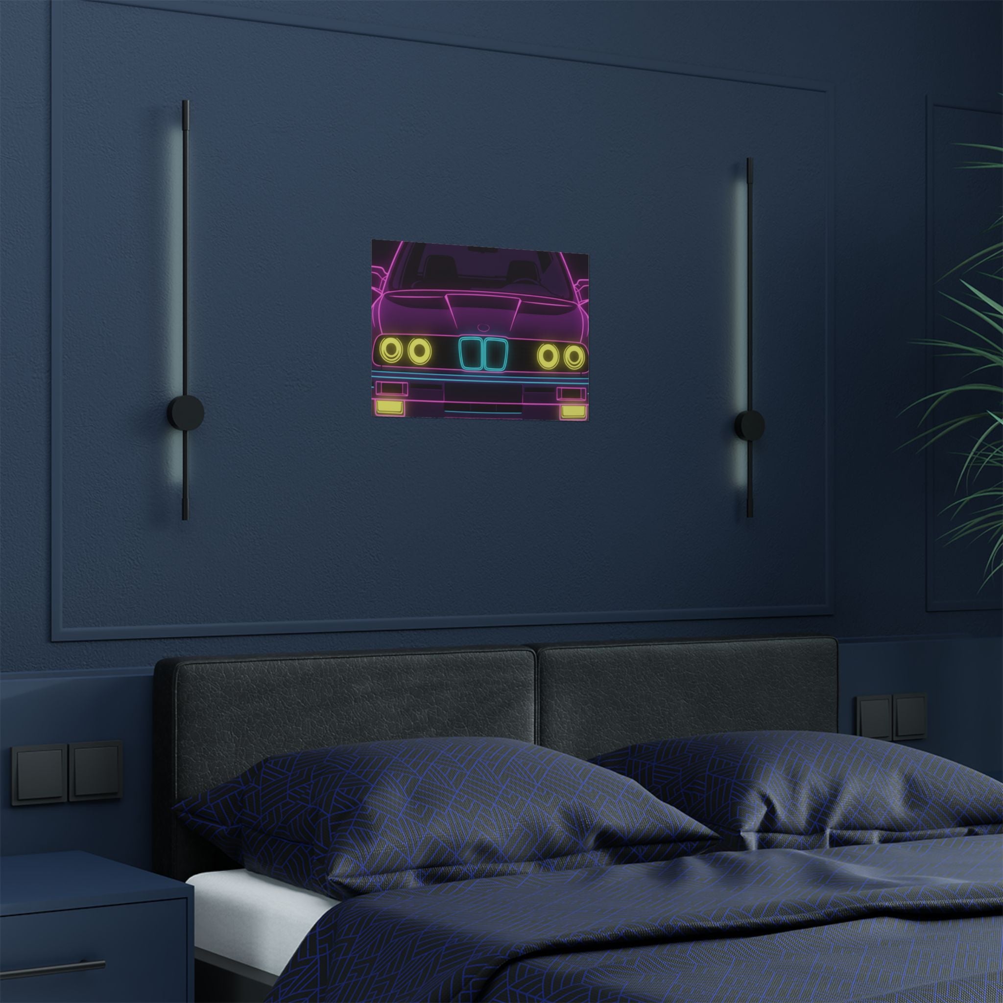 BMW E30 Neon Synthwave Poster