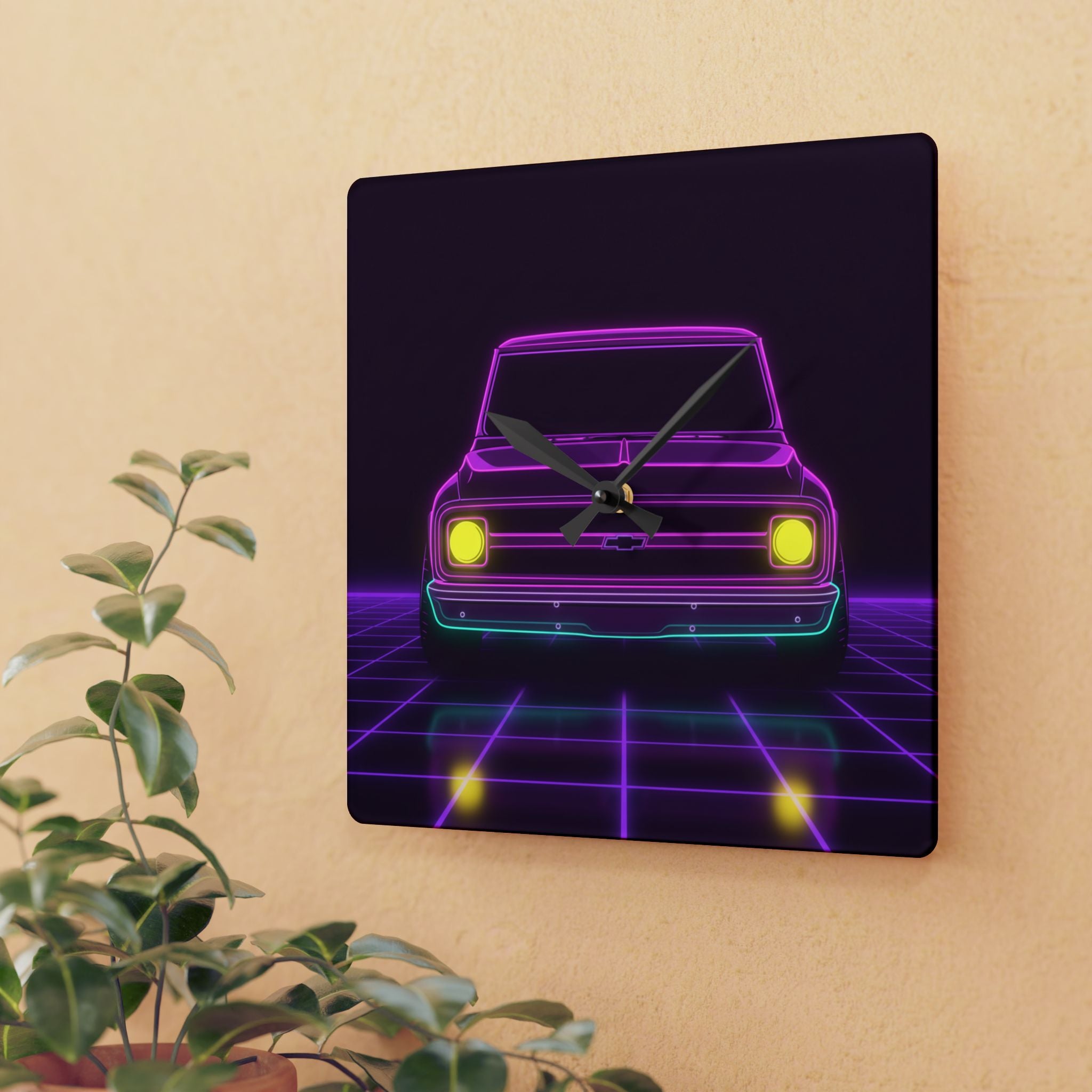 Chevy C10 Pickup (1967-72) Pro-Touring Neon Synthwave Wall Clock