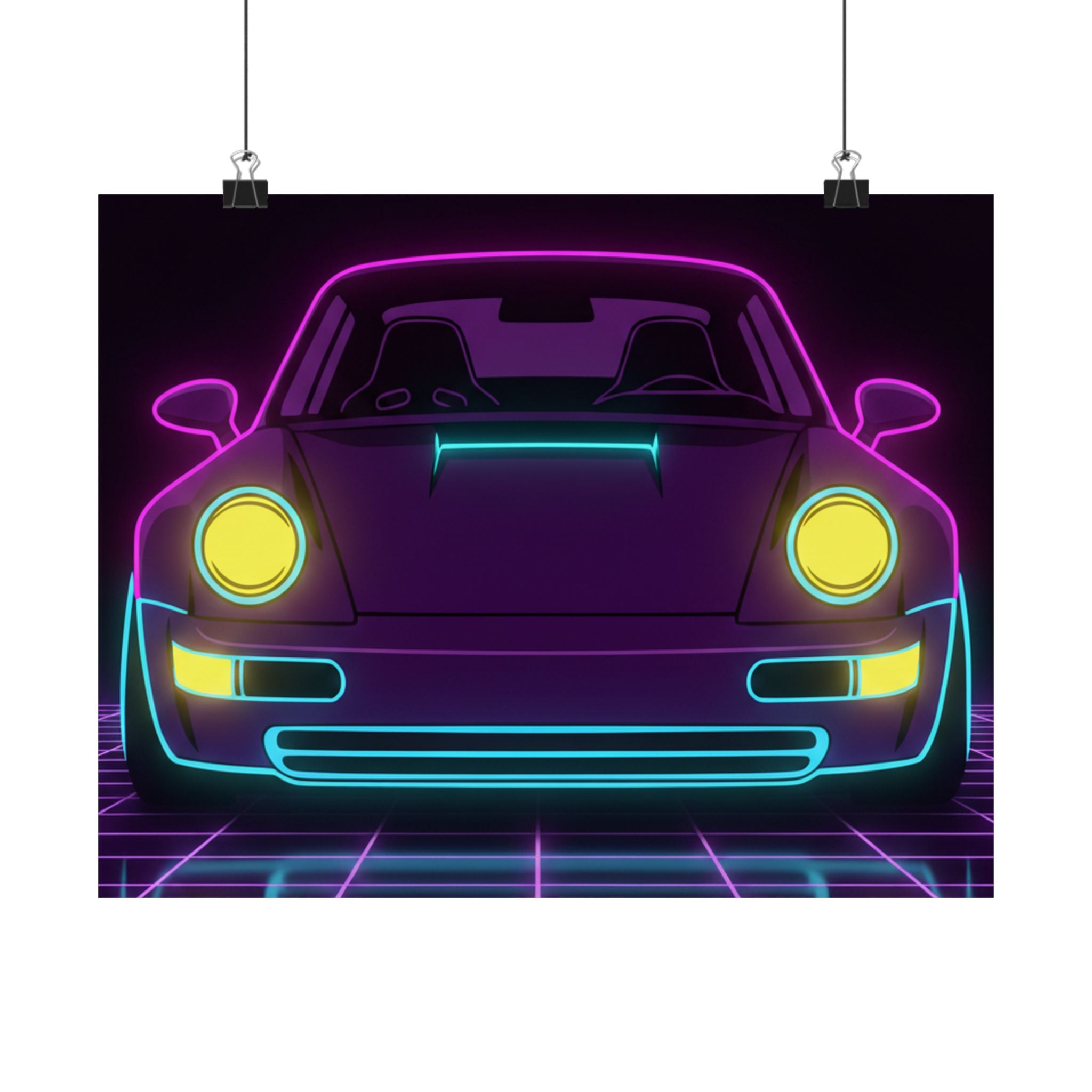 Porsche 964 Singer Neon Synthwave Poster