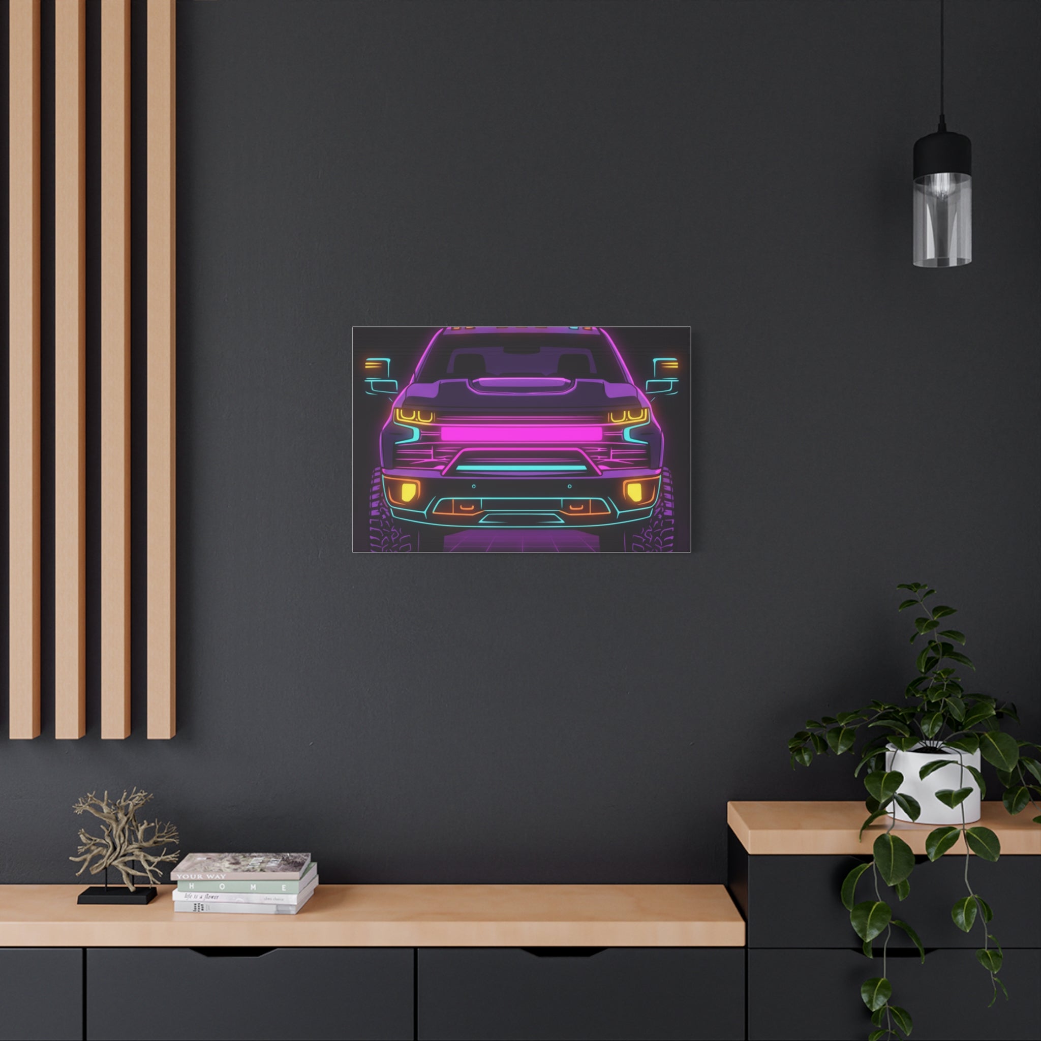 Chevy Silverado Trail Boss (2019+) Neon Synthwave Canvas Wall Art