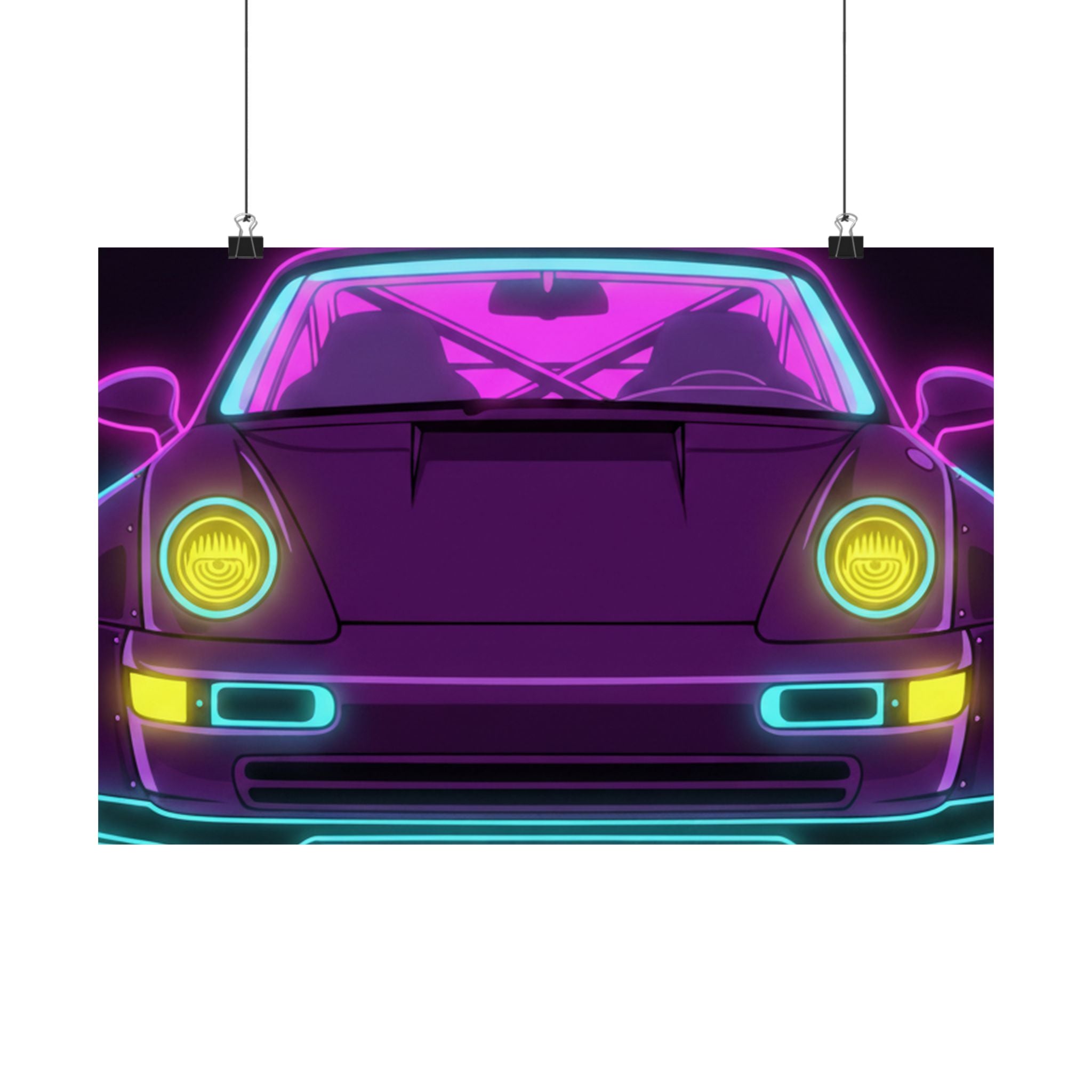 Porsche 964 Turbo Neon Synthwave Poster