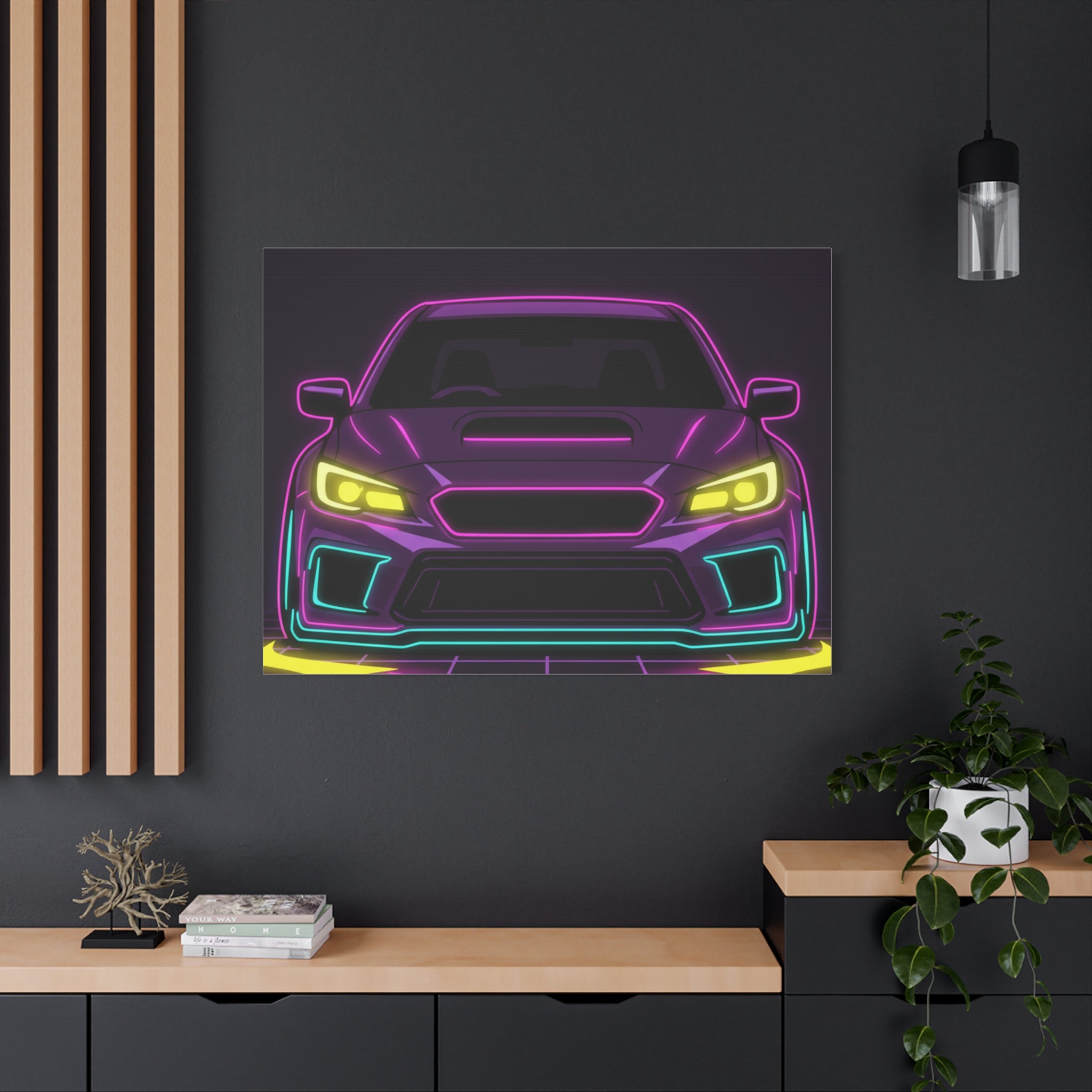 Subaru WRX STI Neon Synthwave Canvas Wall Art