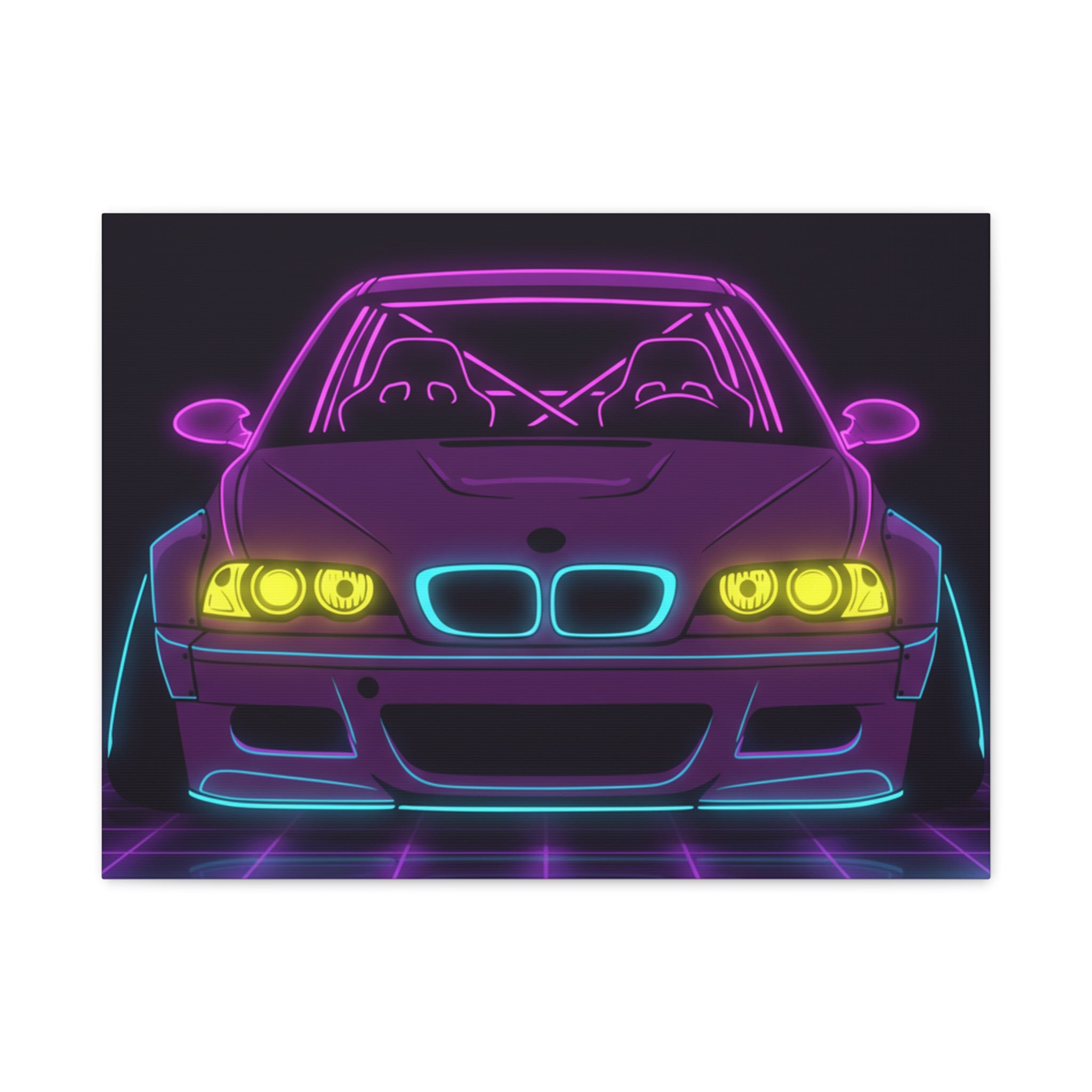BMW E46 M3 (2000-06) Neon Synthwave Canvas Wall Art