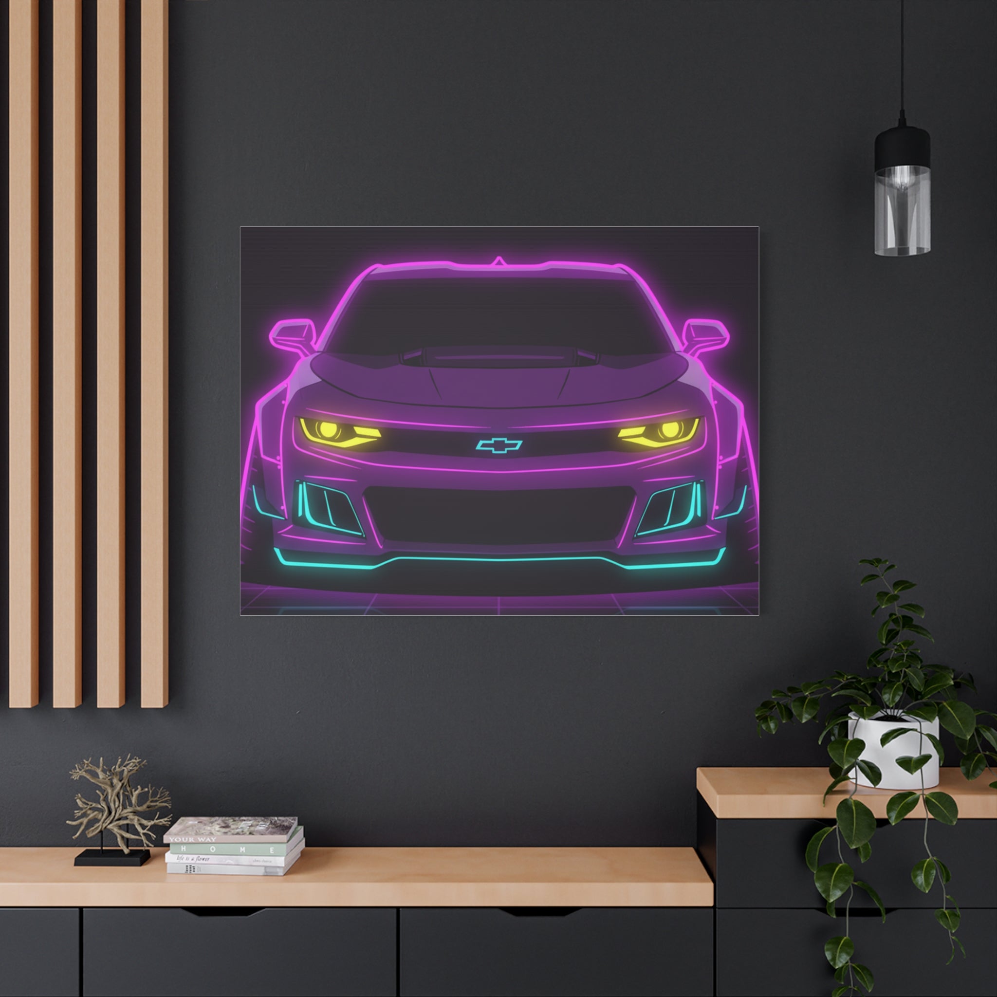 Chevrolet Camaro ZL1 Neon Synthwave Canvas Wall Art