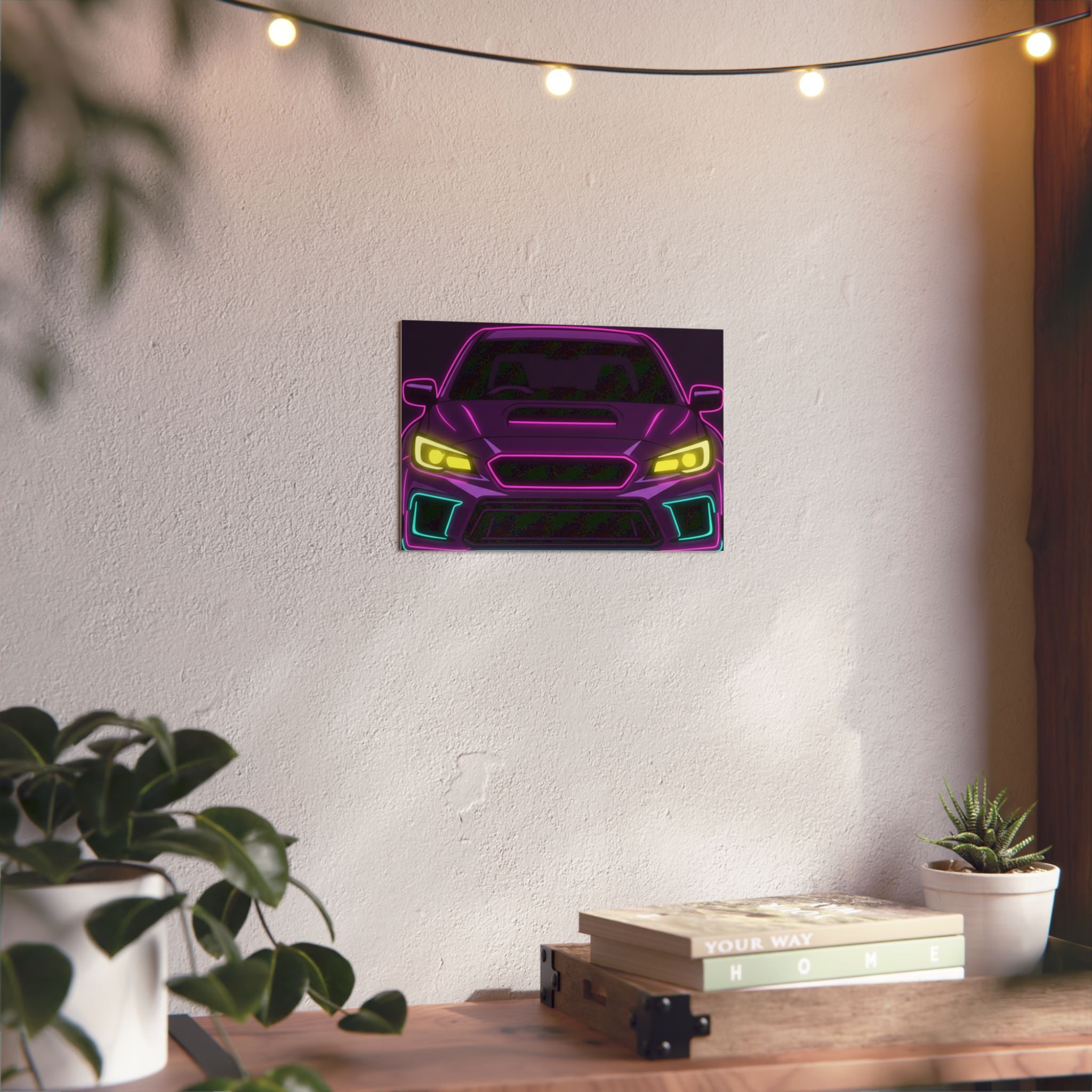 Subaru WRX STI Neon Synthwave Metal Wall Sign