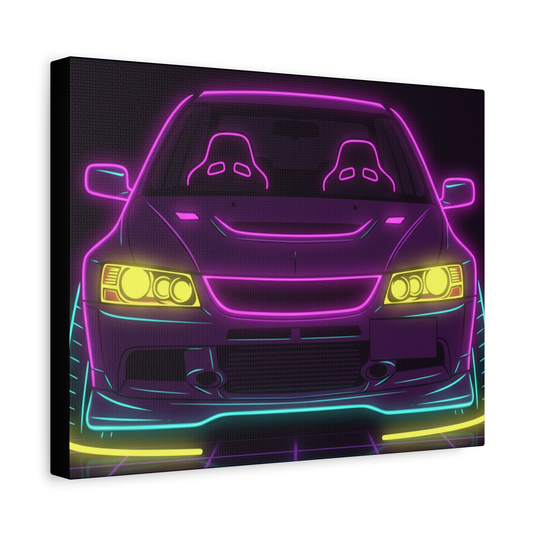 Mitsubishi Evo IX (2005-07) Neon Synthwave Canvas Wall Art