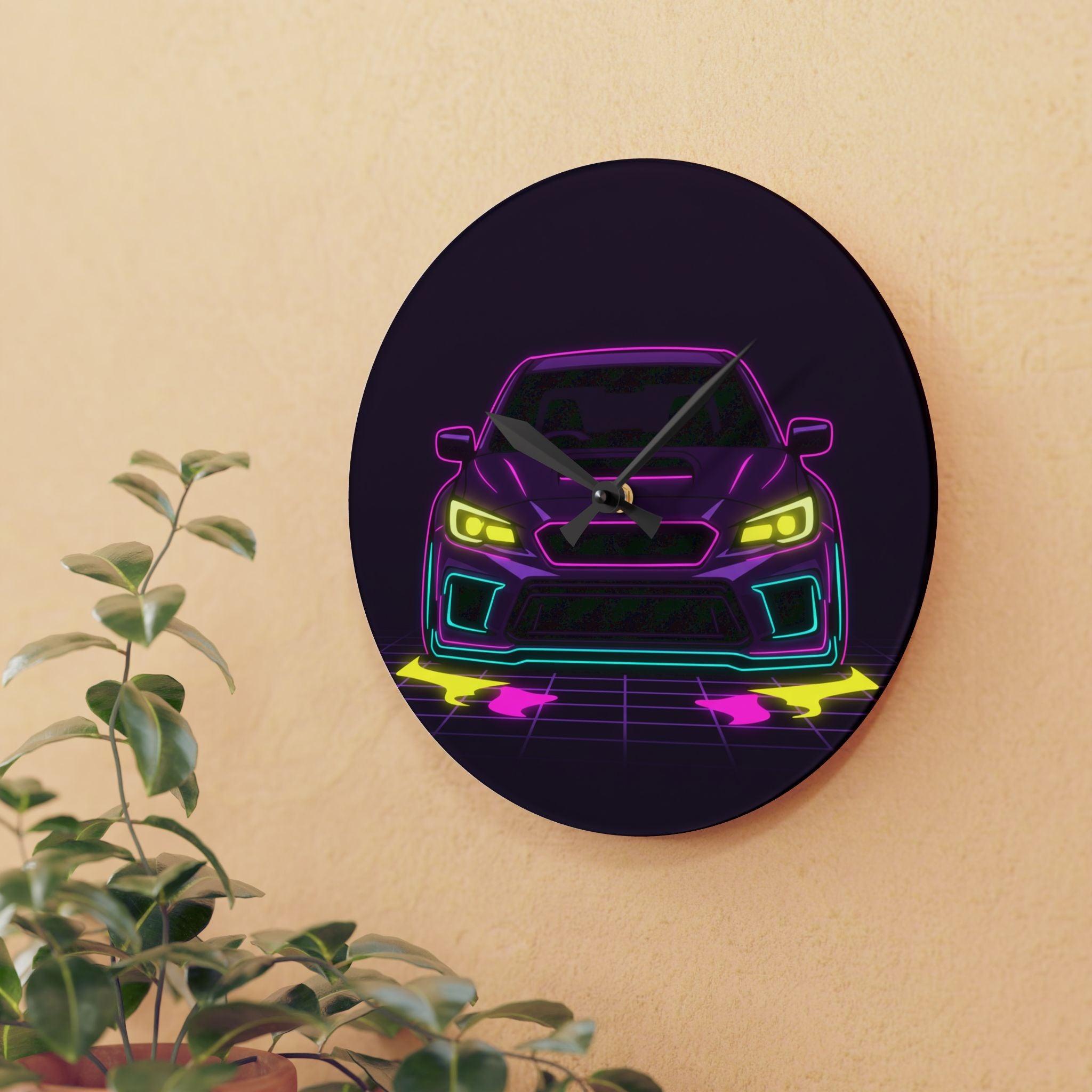 Subaru WRX STI Neon Synthwave Wall Clock