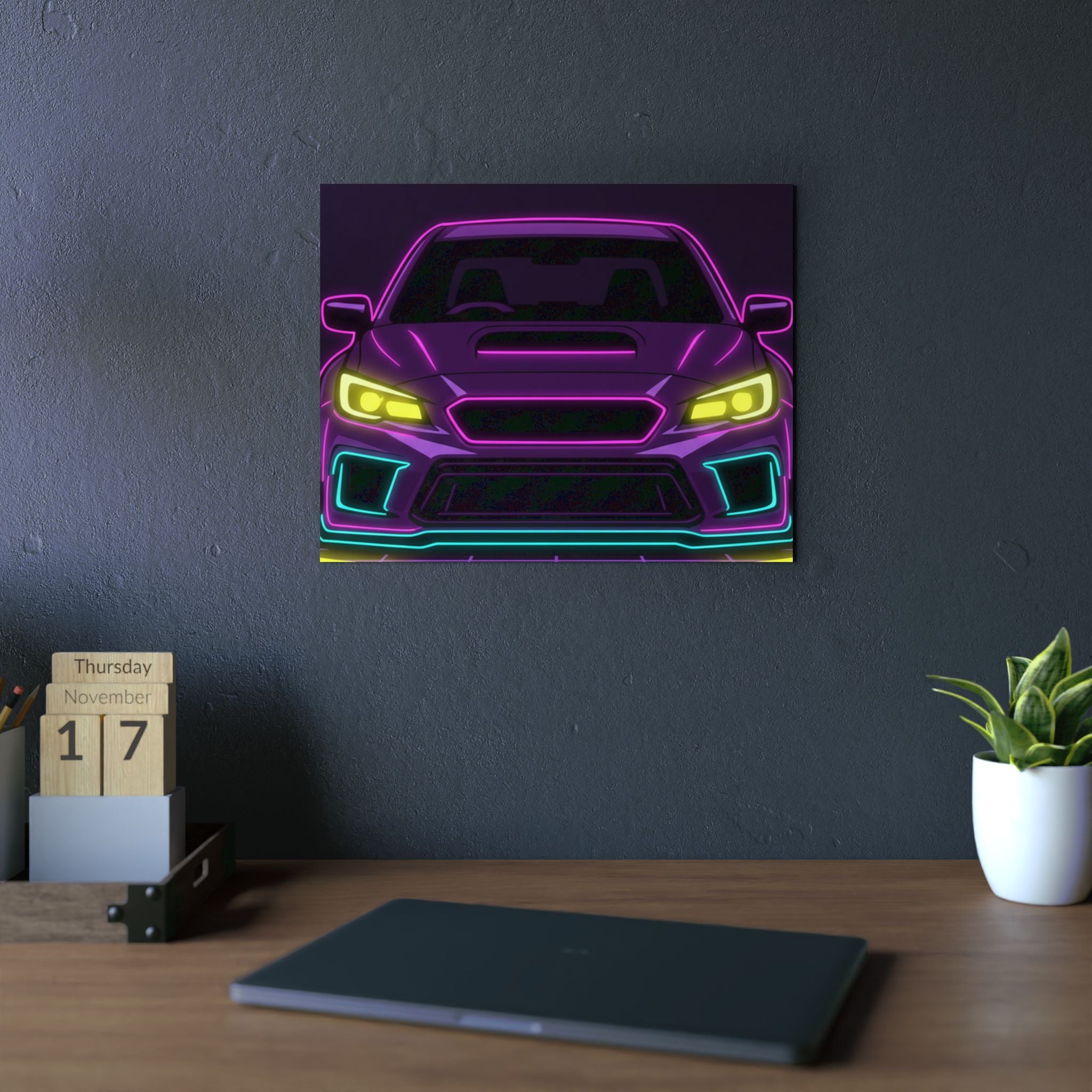 Subaru WRX STI Neon Synthwave Metal Wall Sign