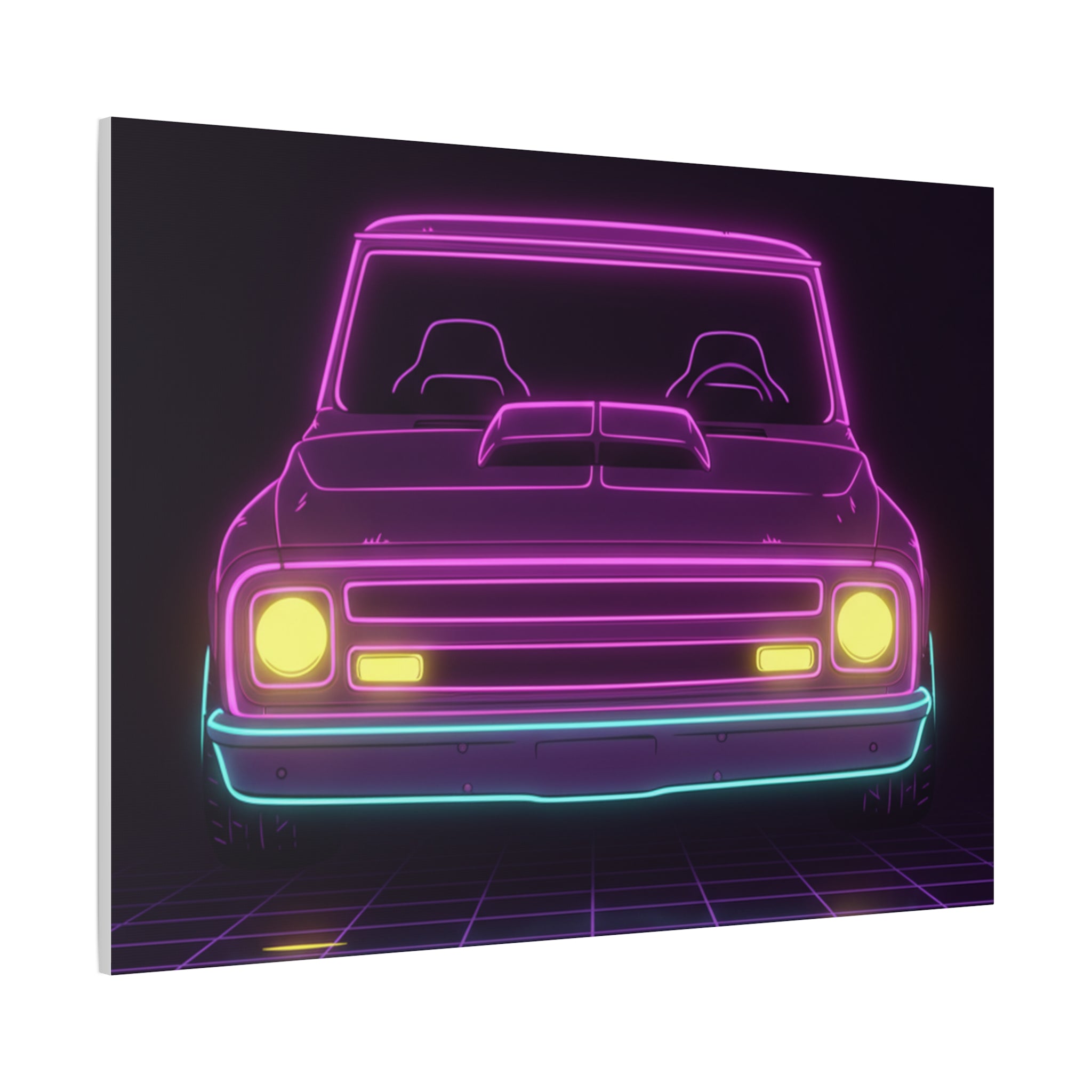 Chevy C10 Pickup (1967-72) Neon Synthwave Canvas Wall Art