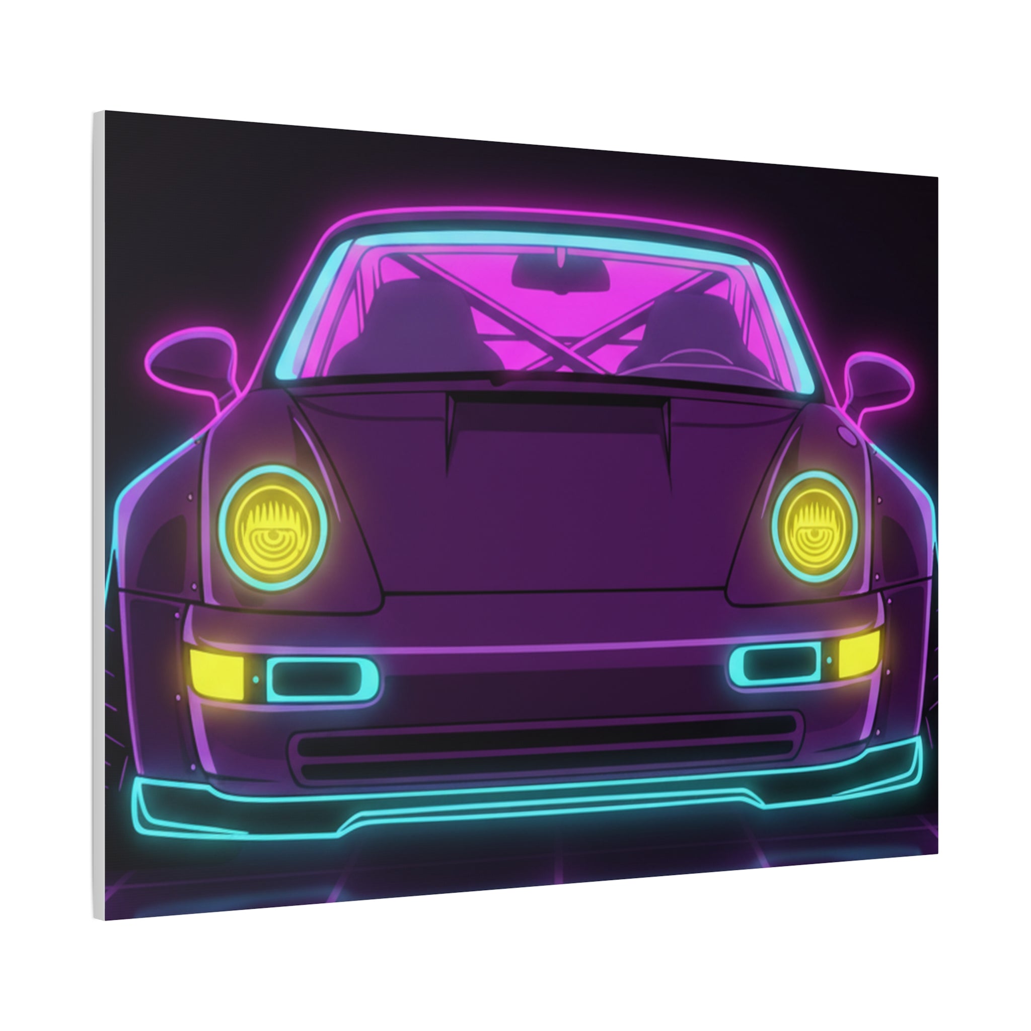 Porsche 964 Turbo Neon Synthwave Canvas Wall Art