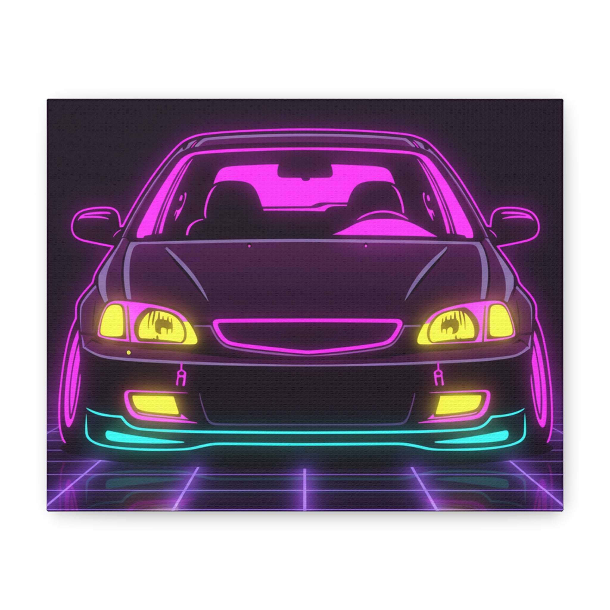 Honda Civic EK Hatch Neon Synthwave Canvas Wall Art
