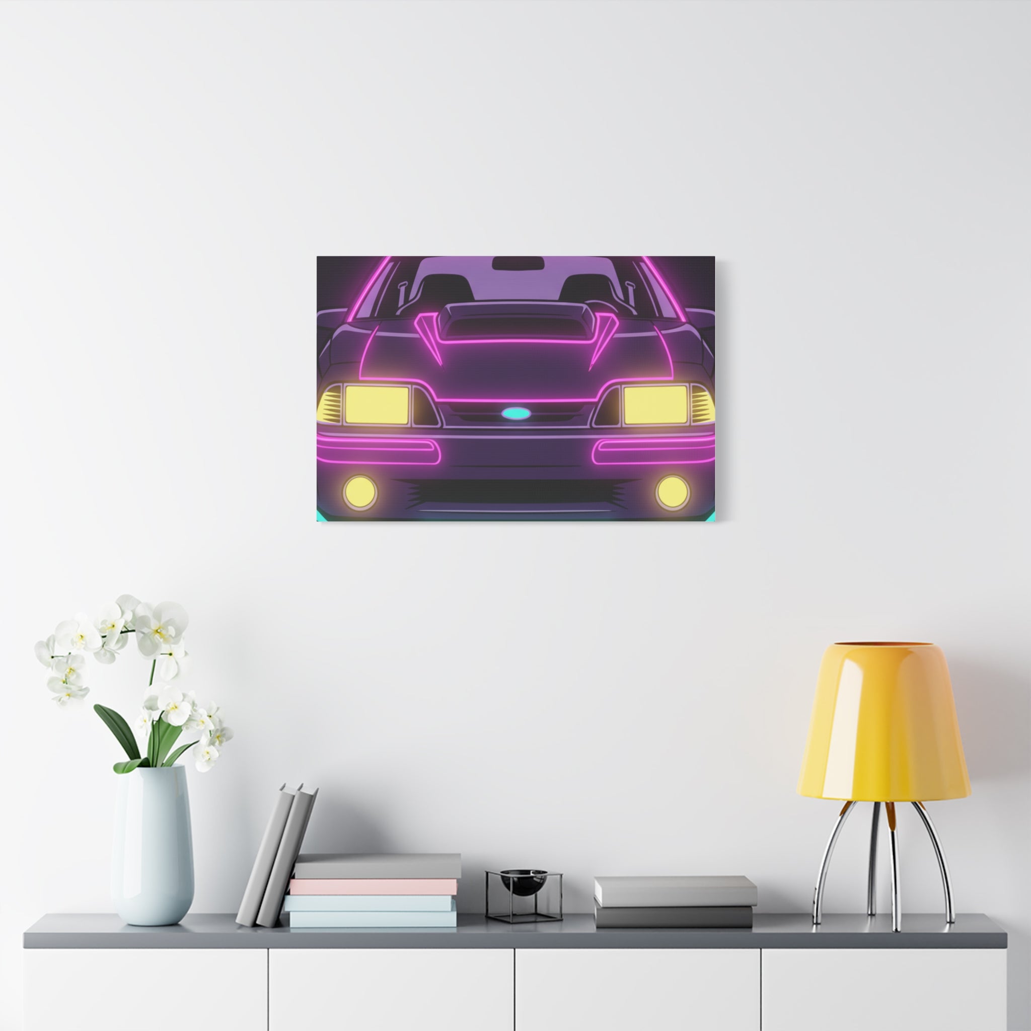 Ford Mustang Fox Body GT Neon Synthwave Canvas Wall Art