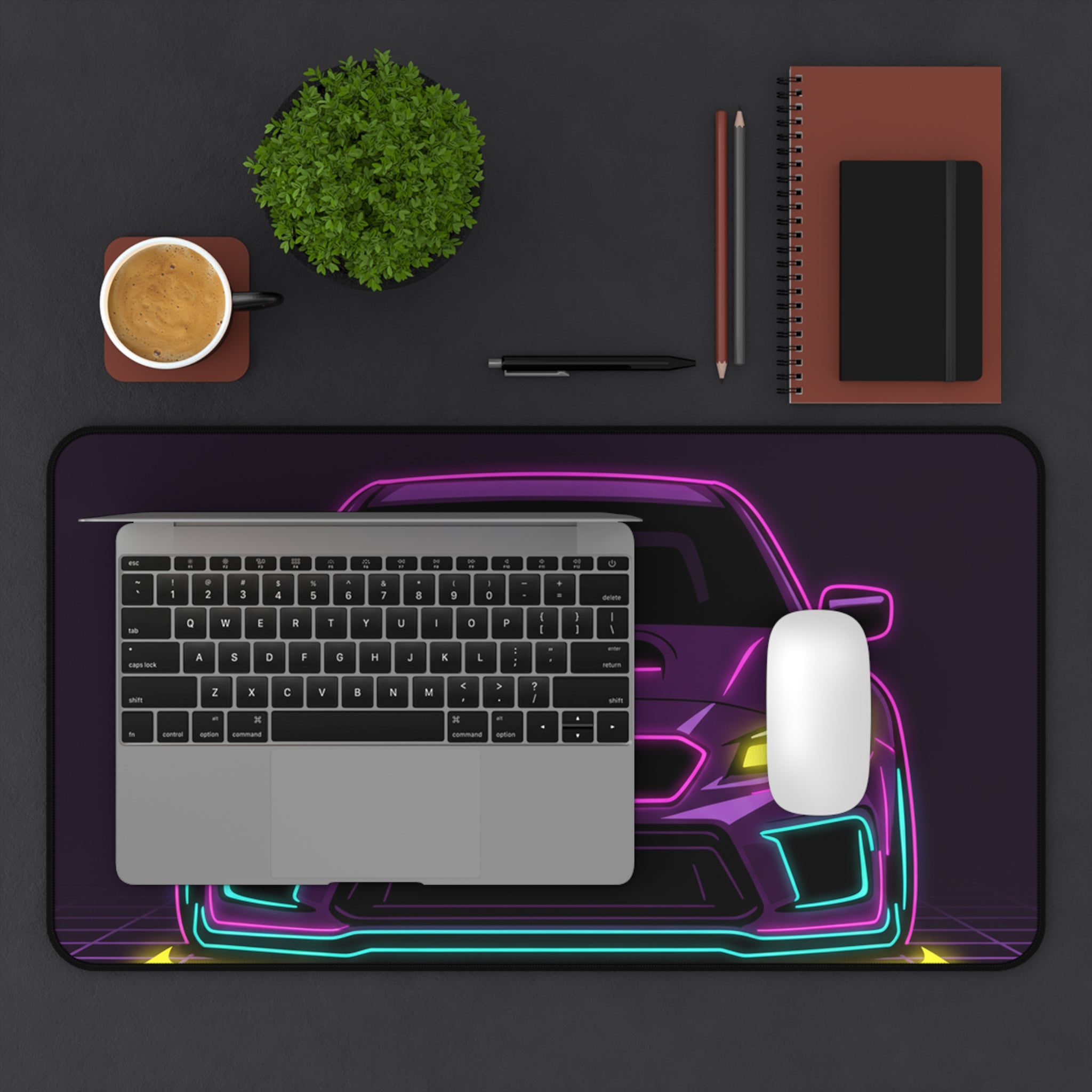 Subaru WRX STI Neon Synthwave Desk Mat